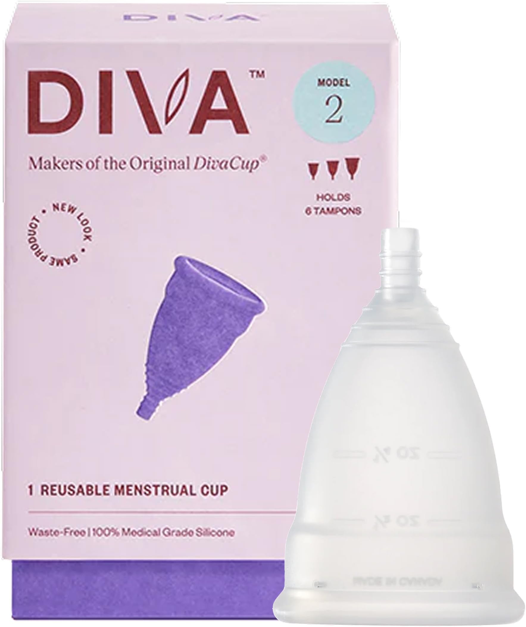 DivaCup Model 2 - BPA-Free Reusable Menstrual Cup - Leak-Free Feminine Hygiene - Tampon and Pad Alternative - Up to 12 Hours of Protection - Model 2 with Exclusive Retro Diva Pin