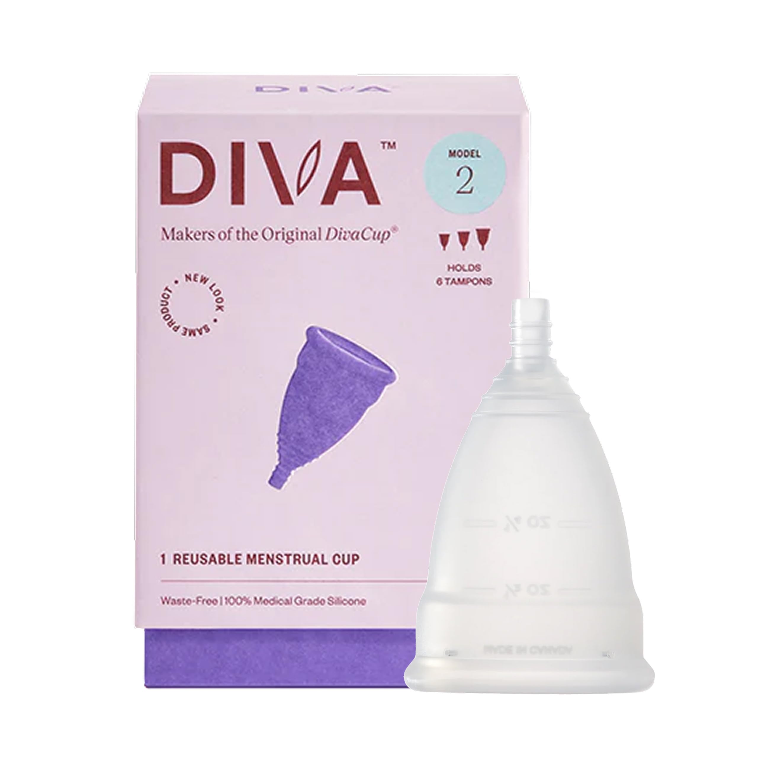 DivaCup Model 2 - BPA-Free Reusable Menstrual Cup - Leak-Free Feminine Hygiene - Tampon and Pad Alternative - Up to 12 Hours of Protection - Model 2 with Exclusive Retro Diva Pin