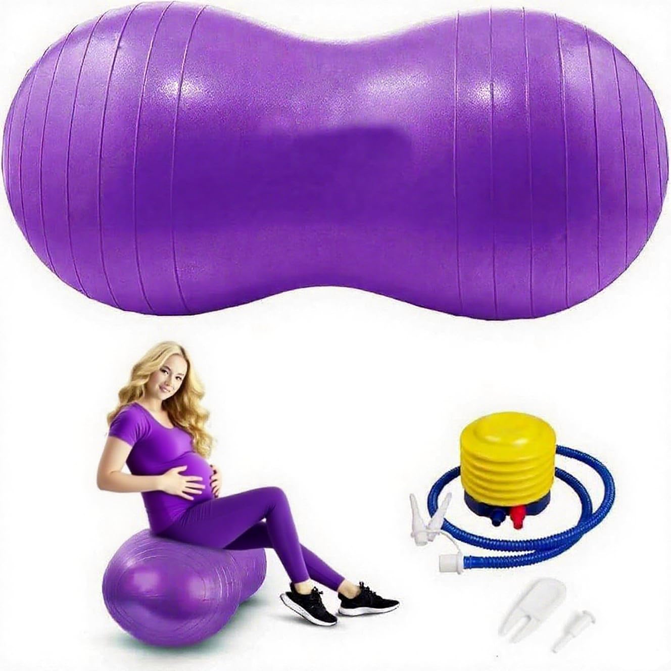Peziang Anti-Burst Peanut Yoga Ball 90x45cm, Heavy Duty PVC Fitness Exercise Ball with Pump and Plug, Premium Gym Quality Ball for Pregnancy, Labour, Physical Therapy & Home Fitness