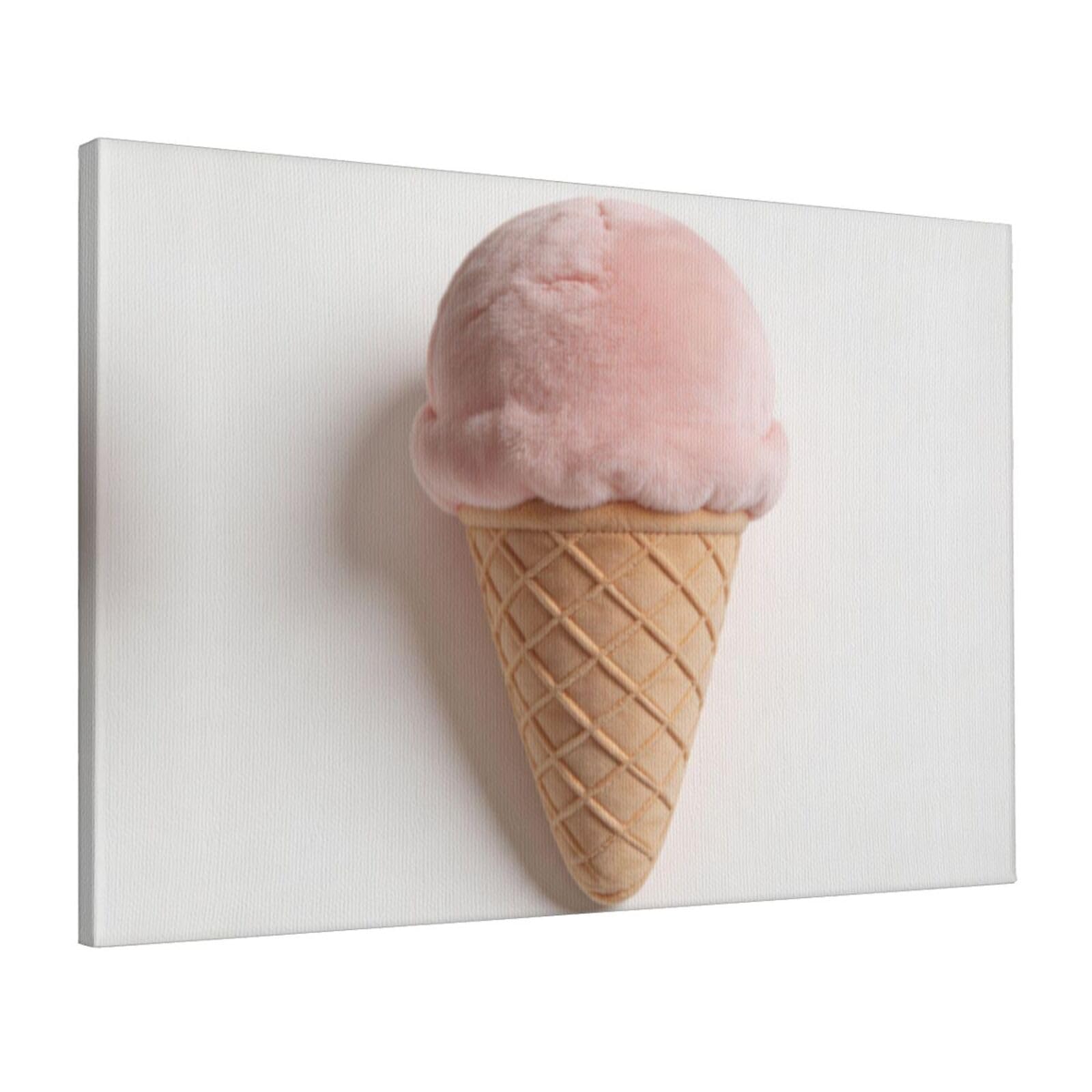 Cntdbu White Ice Cream Cone Canvas Wall Art 16X24 Inch-Large Modern Painting Print For Living Room, Framed Ready To Hang Artwork For Bedroom