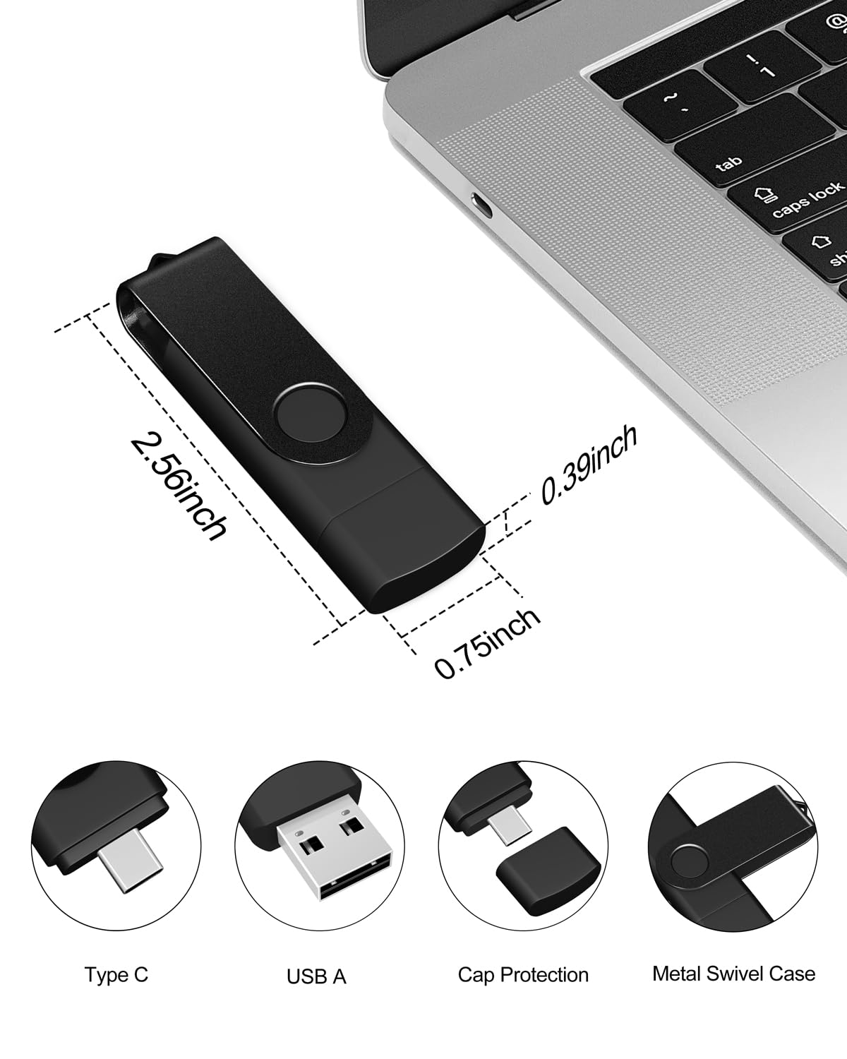 AreTop Chiavetta USB C da 64 GB, doppia chiavetta USB 2.0 da 64 GB, design girevole, 2 in 1, portatile, di tipo C, per smartphone Android, computer, MacBook, tablet, PC, confezione da 10
