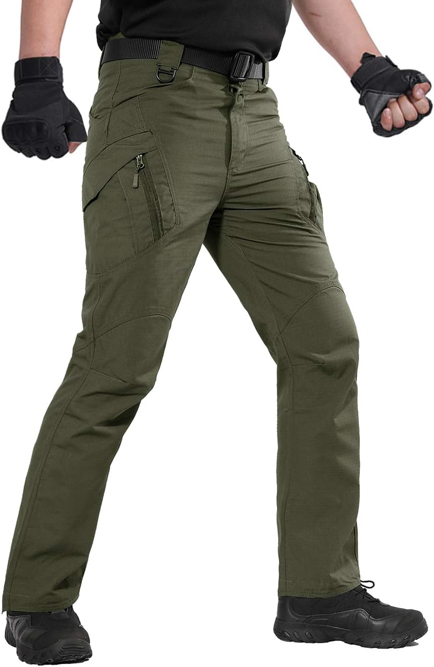KEFITEVD Men's Outdoor Fishing Trousers Tactical Work Pants with Multi Pockets Army Green