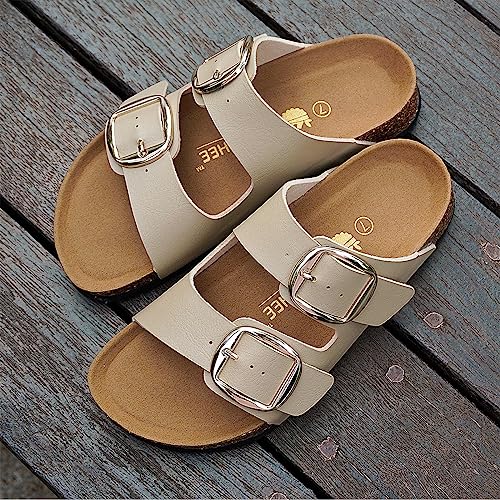 Sweechee Women's Cork Footbed Sandals, Double Buckle Slides, Taupe, US 8 - image 3