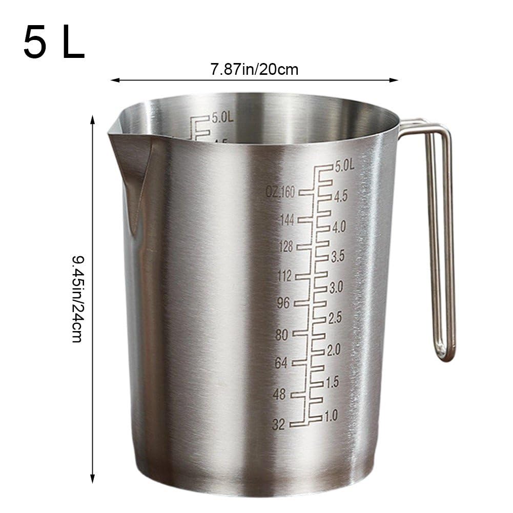 Brocca Graduata 5 Litri in Acciaio Inox, Misurino Spesso, Caraffa per Schiumare Il Latte, Bicchiere Graduato a Bocca Larga, Brocca per Il Latte per Cucina E Bar