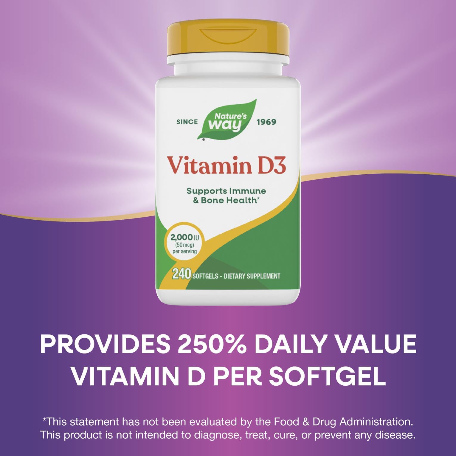 Nature's Way Vitamin D3 Extra Strength(1), Supports Bone Health and Immune Function*, 2000 IU (50 mcg per Serving), 240 Softgels (Packaging May Vary)