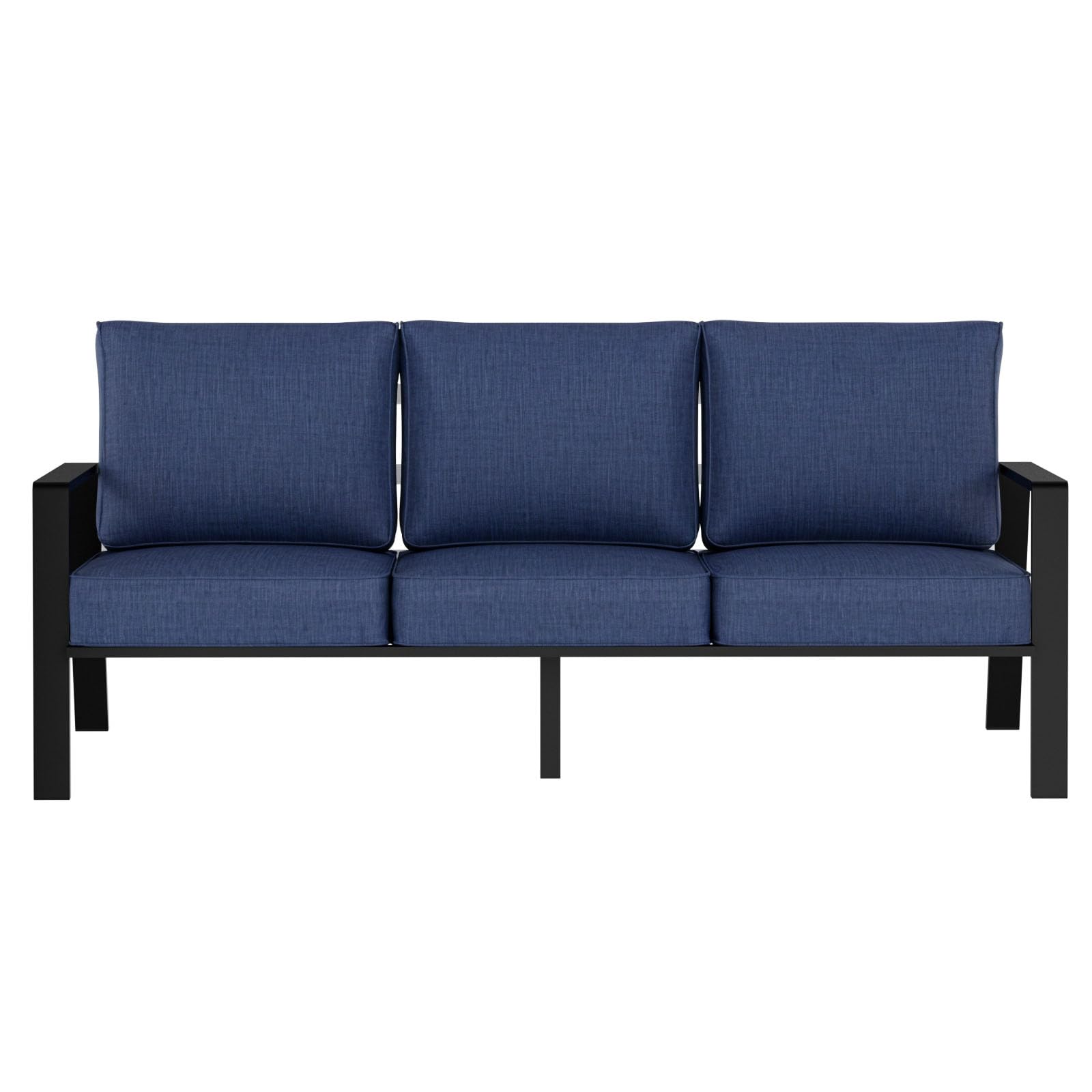 Aluminum Outdoor Couch, Oversized Patio Sofa, 3-Seat All Weather Metal Furniture Set with 5.5" Cushions, Blue