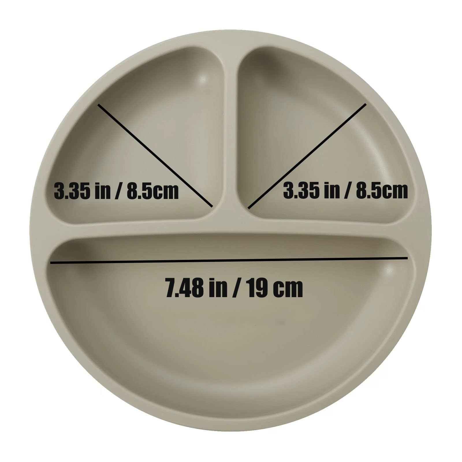 PandaEar Piatti a suzione in silicone per bambini e bambini in età prescolare, confezione da 3 piatti divisibili indistruttibili con coperchio - Antiscivolo (Marrone Grigio Cremoso)