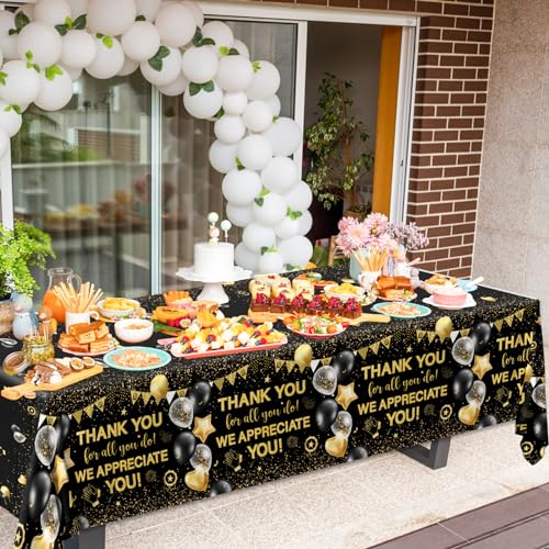 Image of We Appreciate You Tablecloth Decoration,Thanks You Party Decoration 3pcs Black and Gold Thank You for All You Do Table Covers for Appreciate Party Employee Teacher Doctor Decor