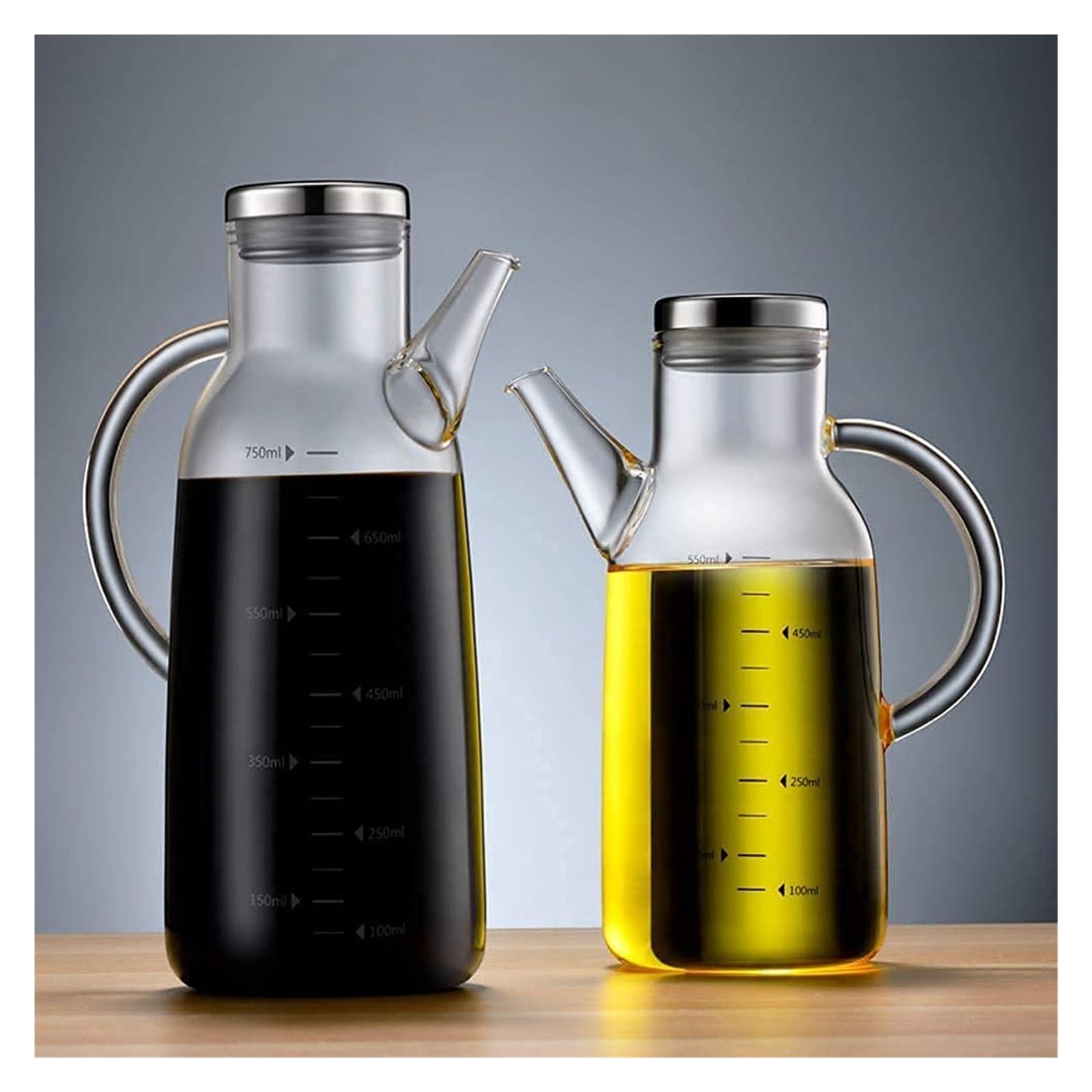 Distributore di Olio e aceto, Bottiglie di Olio per Cucina e Bottiglia di aceto con Coperchio e Manico Naturali, Contenitore da Cucina da 550 ml (750 ml)