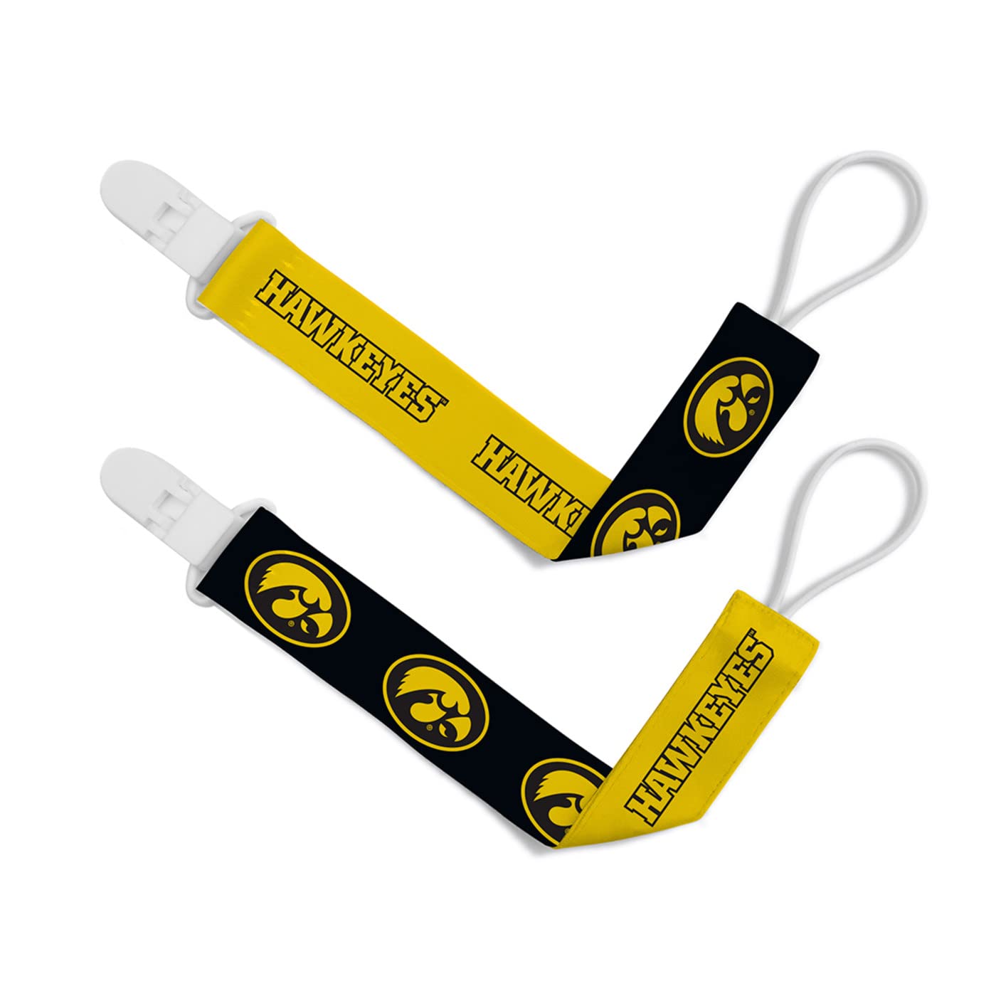 BabyFanatic Officially Licensed Unisex Pacifier Clip 2-Pack - NCAA Iowa Hawkeyes - Officially Licensed Baby Apparel