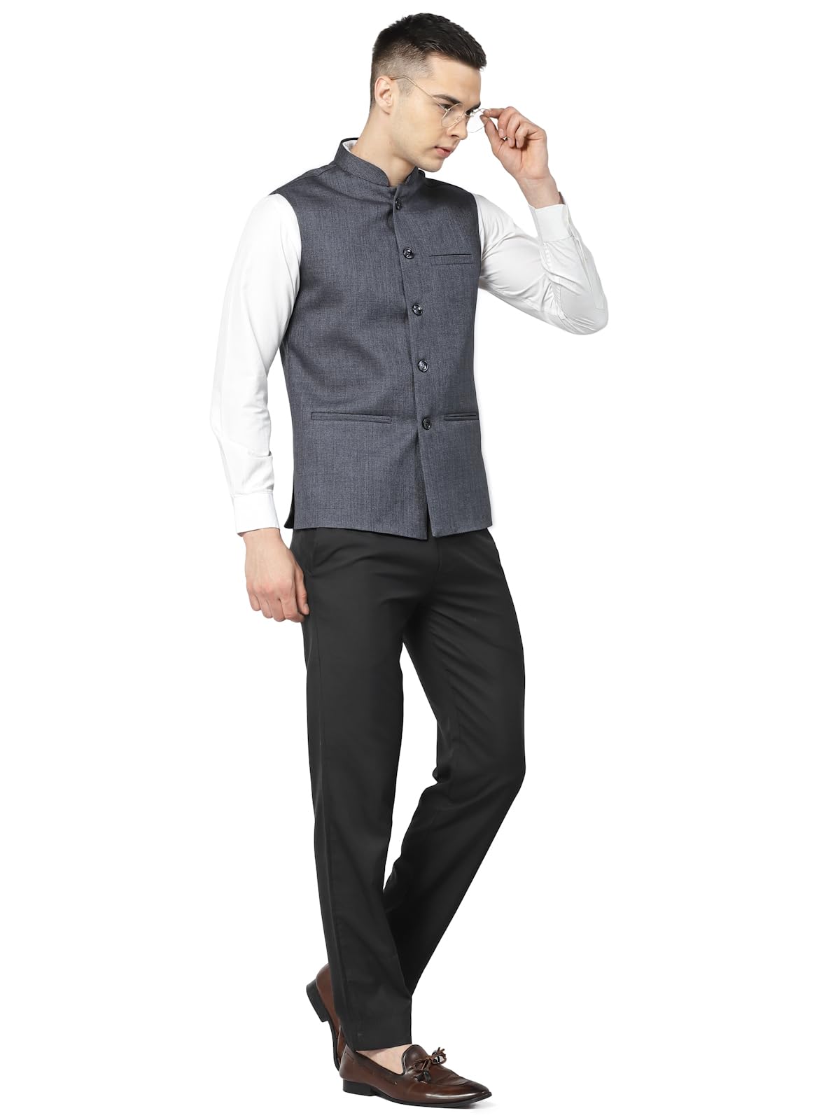 Badoliya & Sons Men's Designer Jute Nehru Jacket/Waist Coat (Ink Blue, 38) - Image 5 thumbnail