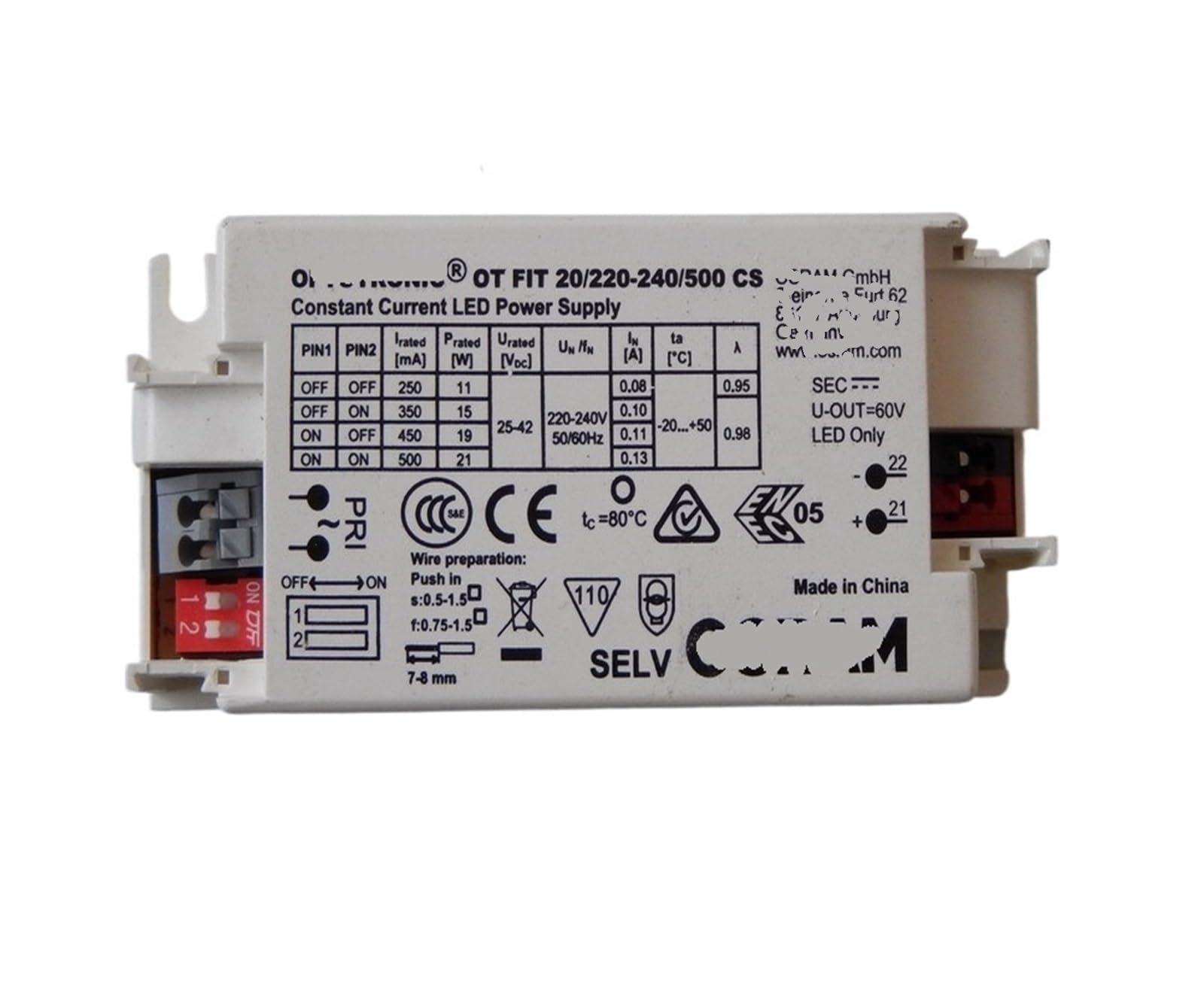 FIT 20/220-240/500 CS Variable Current LED Constant Drive Power Supply