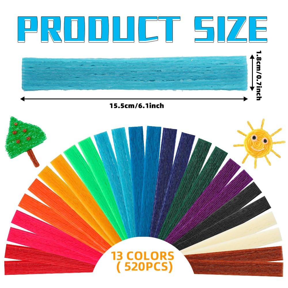 Wax Craft Sticks, Crafting Supplies, 13 Colors 520 Pieces, Bendable Wax Sticks for Crafts Art Supplies, DIY School Project, Christmas - Image 2
