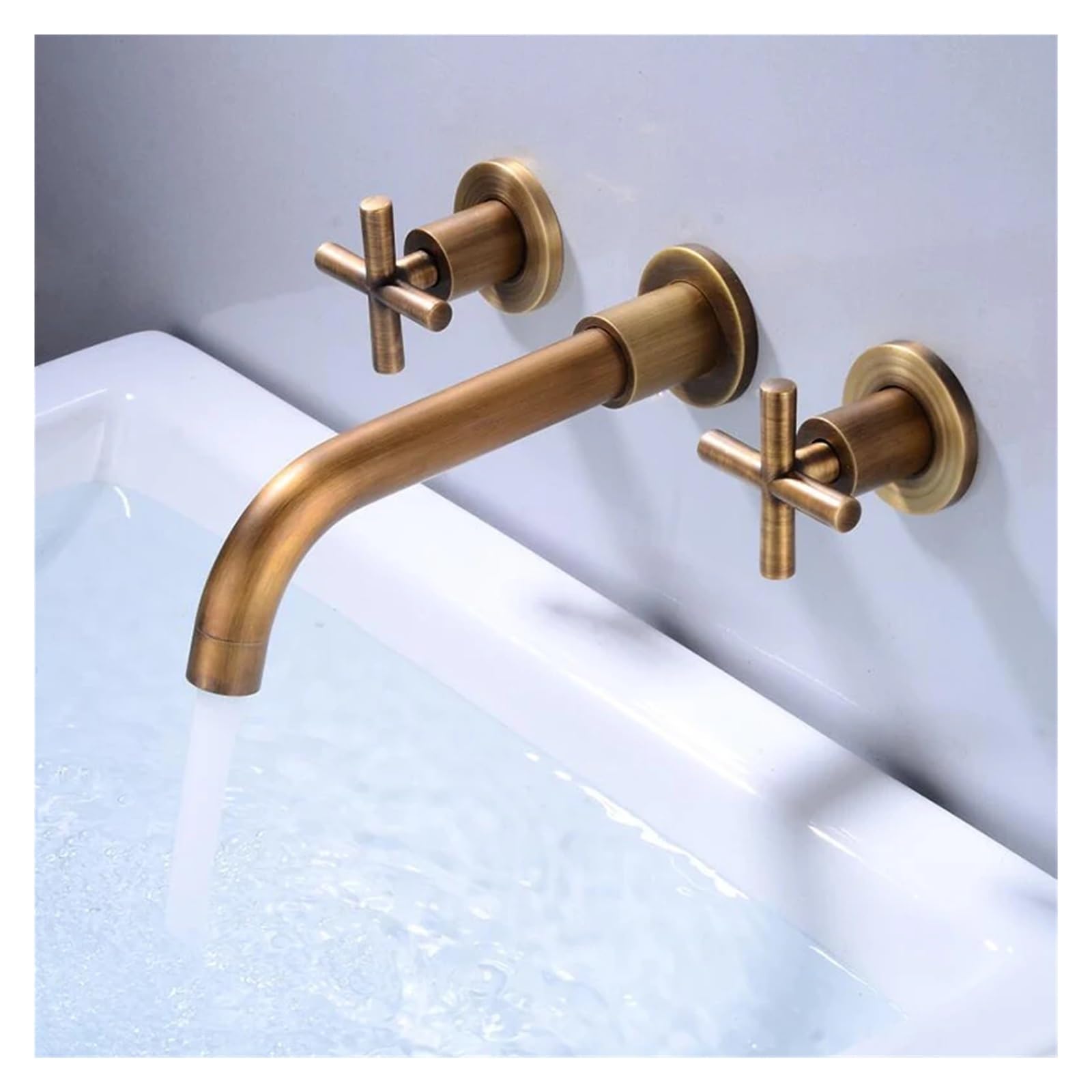 Grifo de pared bimando para ganar espacio en el lavabo del baño 8