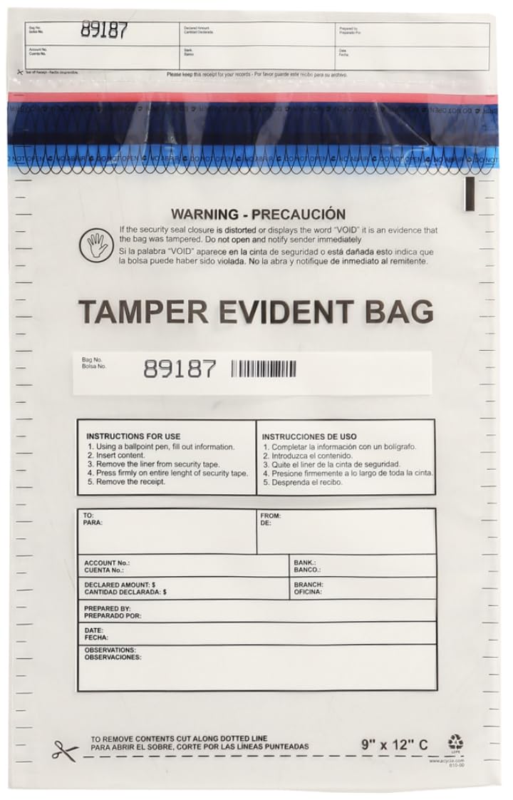 Photo 1 of US PACK SMART 9”x12" Clear Plastic Deposit Bags with Security Tape Tamper Evident - Secure Bank Deposits, Cash Handling, & Currency Transport | Self-Sealing Tape with Hidden Graphics | 100-Pack