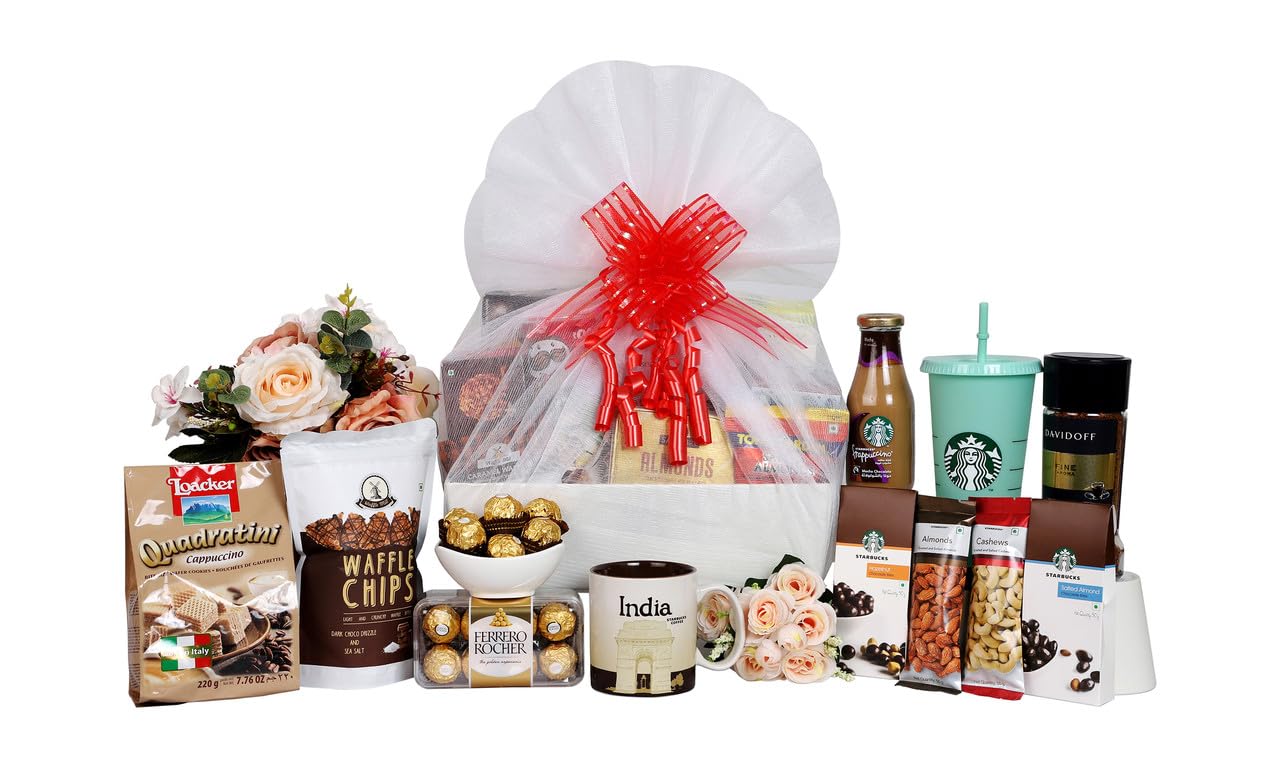 The Gift Tree Premium Gift Hamper | Mug, Sipper, Coffee, Chocolates, Dry Fruits, Rocher, Almonds & Cashews | Gift for Corporate, Family, Birthday, Anniversary, Husband & Wife