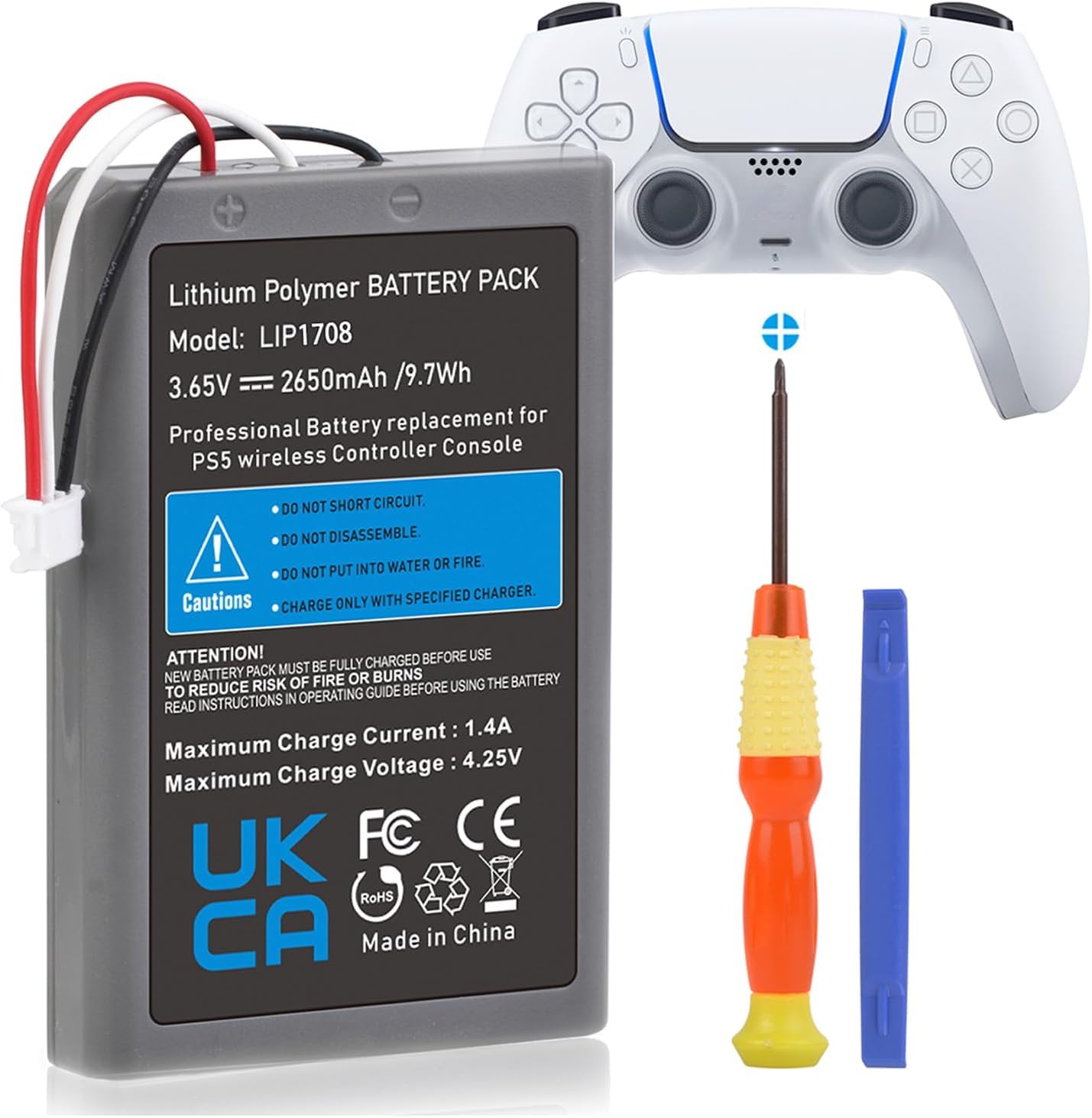 Hisewen PS5 Controller Battery, 2650mAh LIP1708 Replacement Battery for Sony PlayStation 5 PS5 DualSense CFI-ZCT1W Wireless Controller