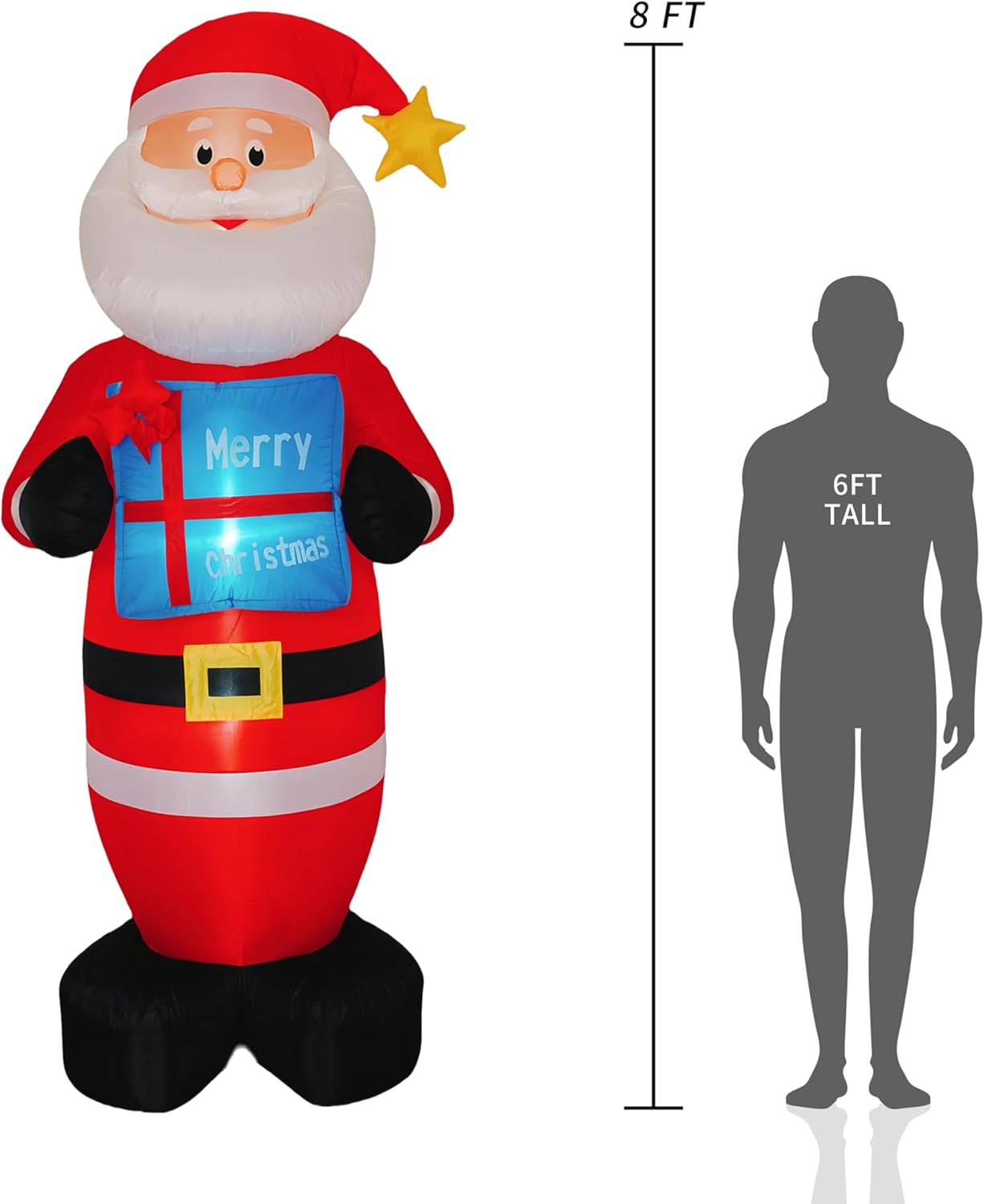 Christmas 8FT Inflatables Santa Claus with Gift Box and Build-in LED Lights, Xmas Blow up Gift for Indoor, Outdoor, Party, Yard, Garden, Lawn, Blow Up Holiday Decoration - Image 5