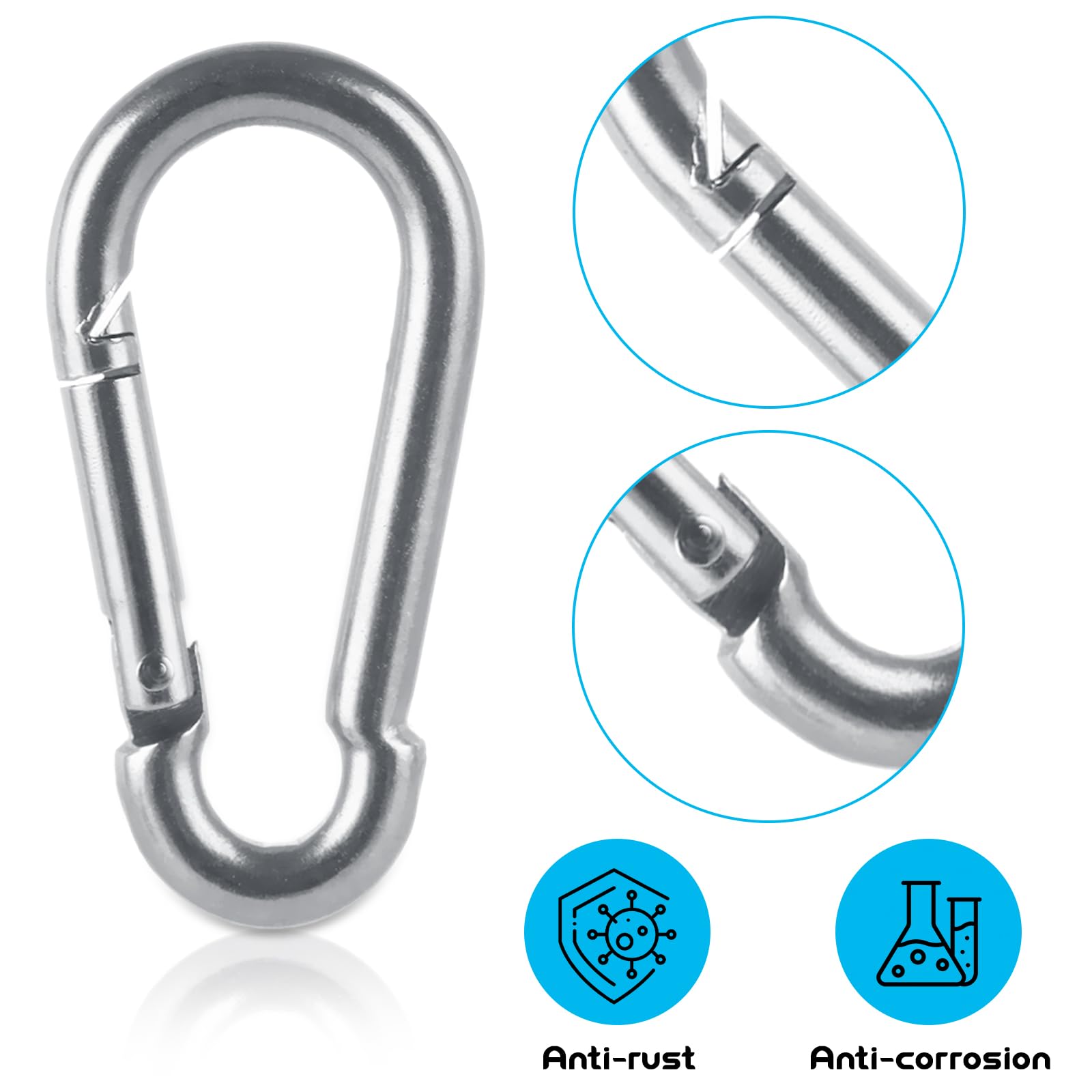 Kit di 4 catene per sedie sospese da 99 cm con 8 moschettoni, capacità di 199,6 kg, catena per sedia a dondolo in acciaio inox, resistente, per amaca, corda, pneumatici, altalene per alberi