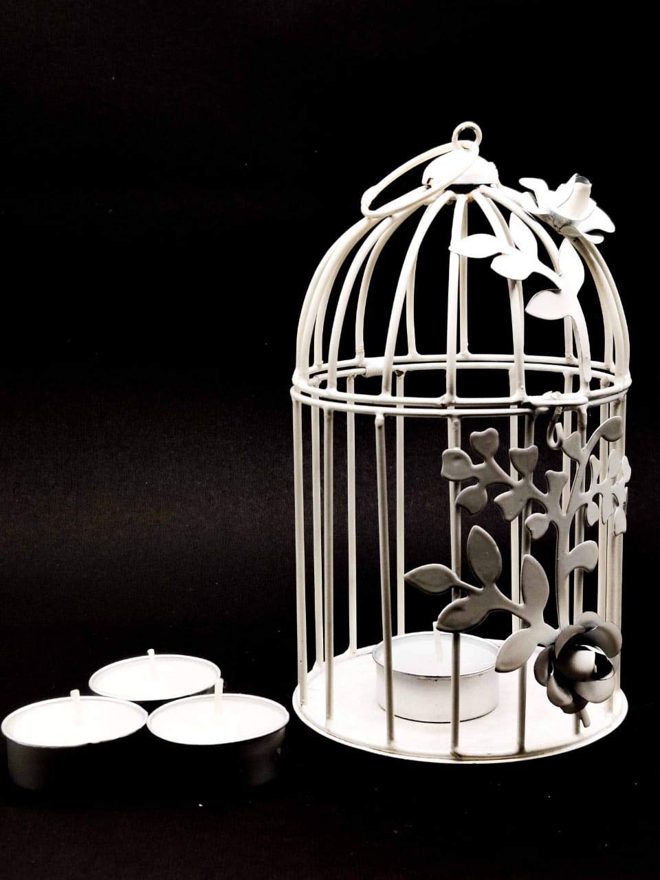 RIPP Metal Iron Bird Cage Tea Light Candle Holder for Home Décor Wall Hanging Candles Decorations Diwali (Pack of 1, White)-image-9