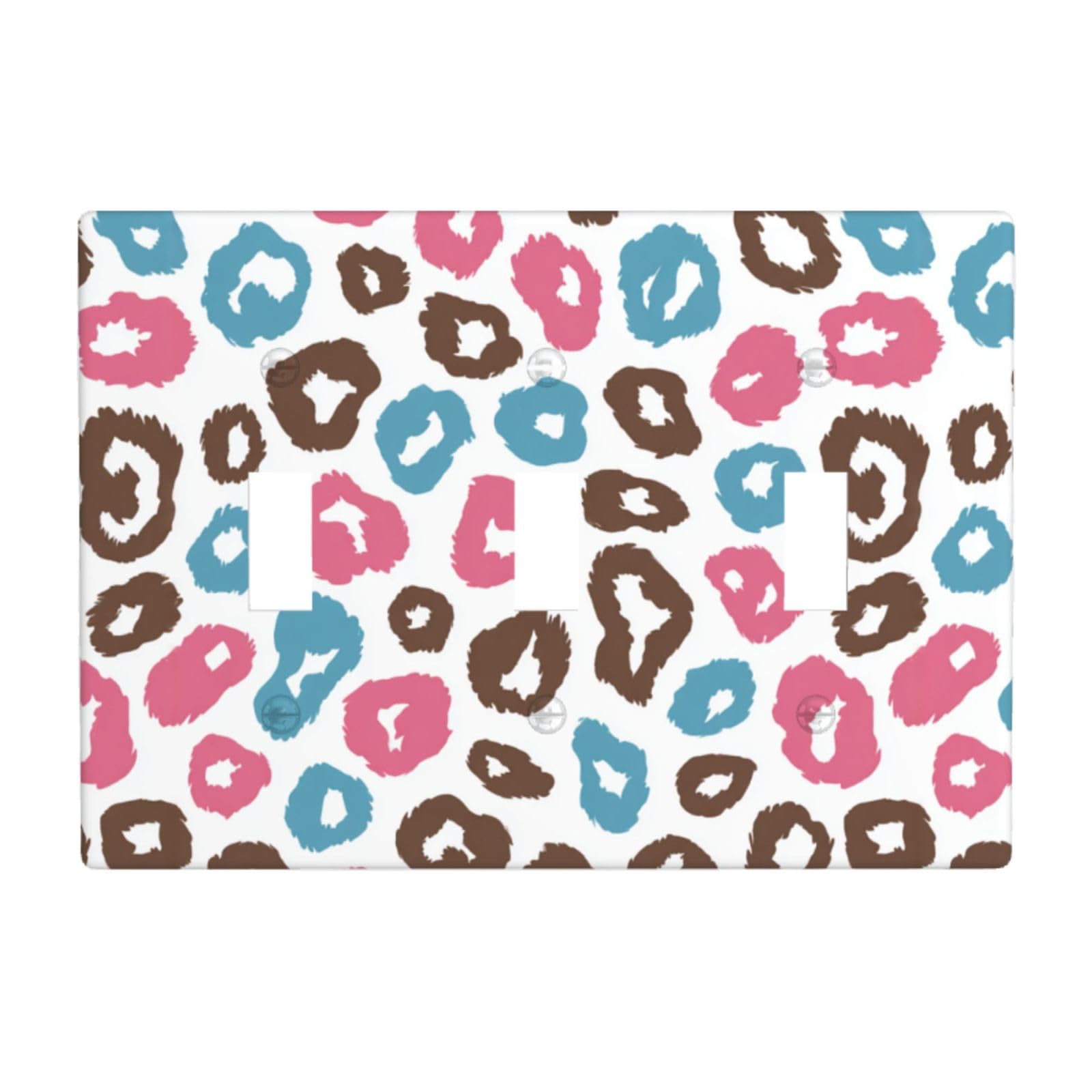 Pink Brown and Blue Leopard Spots Light Switch Covers 3 Gang Triple Toggle Wall Plate Switchplate Electrical Faceplate for Bathroom Kitchen Bedroom Decor