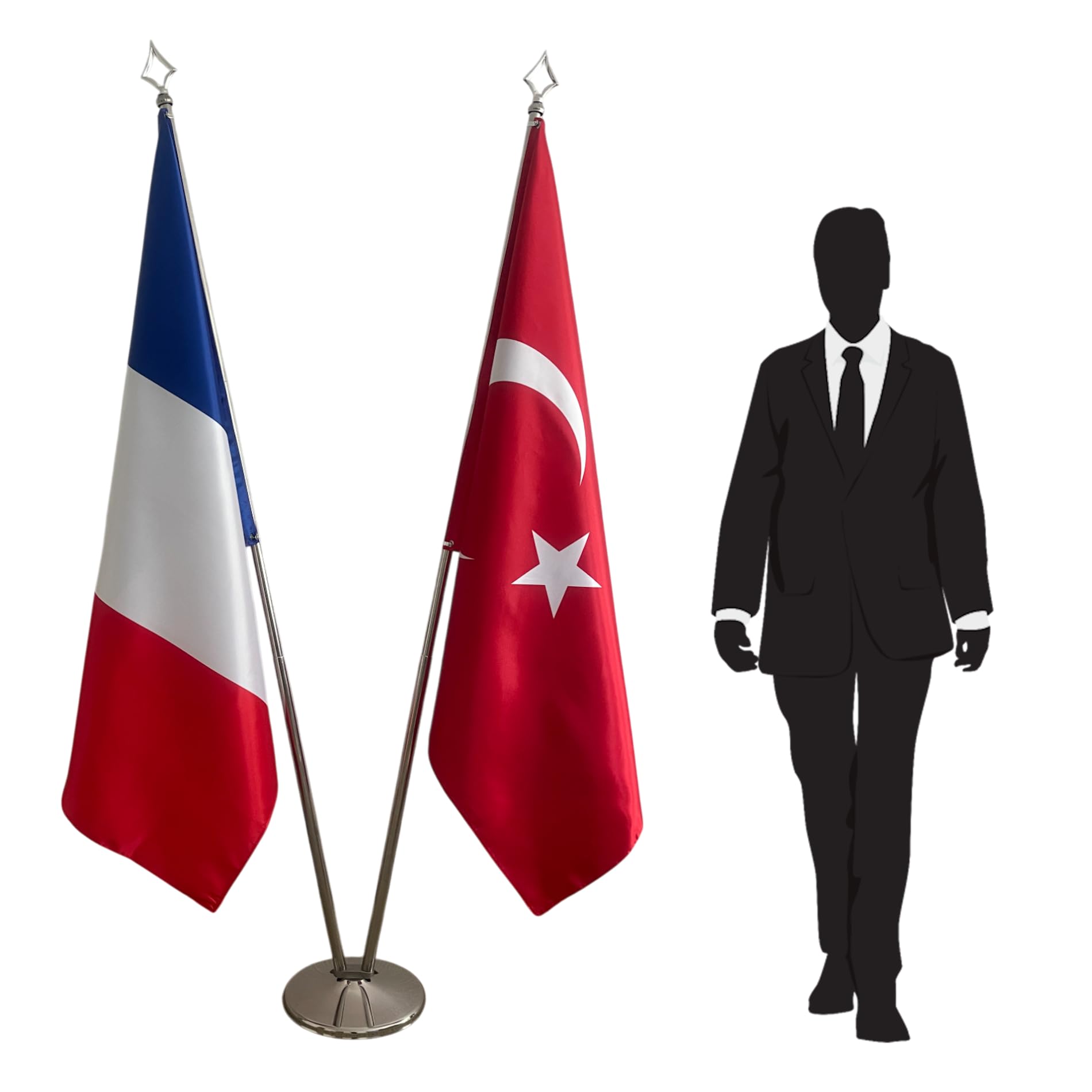Flagge Frankreich Türkei mit Fahnenmast und Fuß, Büroflaggen, Flaggen auf Hampes, CN3-FR-TR-L