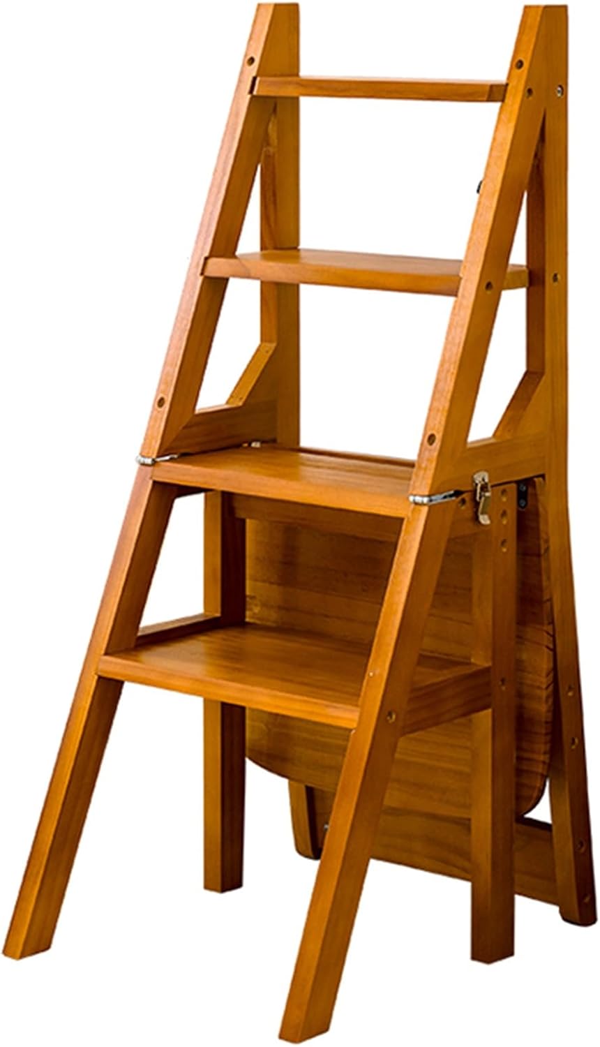 Foldable Library Ladder Chair 4-Step Wooden Step Stool Convertible Folding Chair Display Stand for Adults Office Home Kitchen Outdoor (Color: Star Gray)