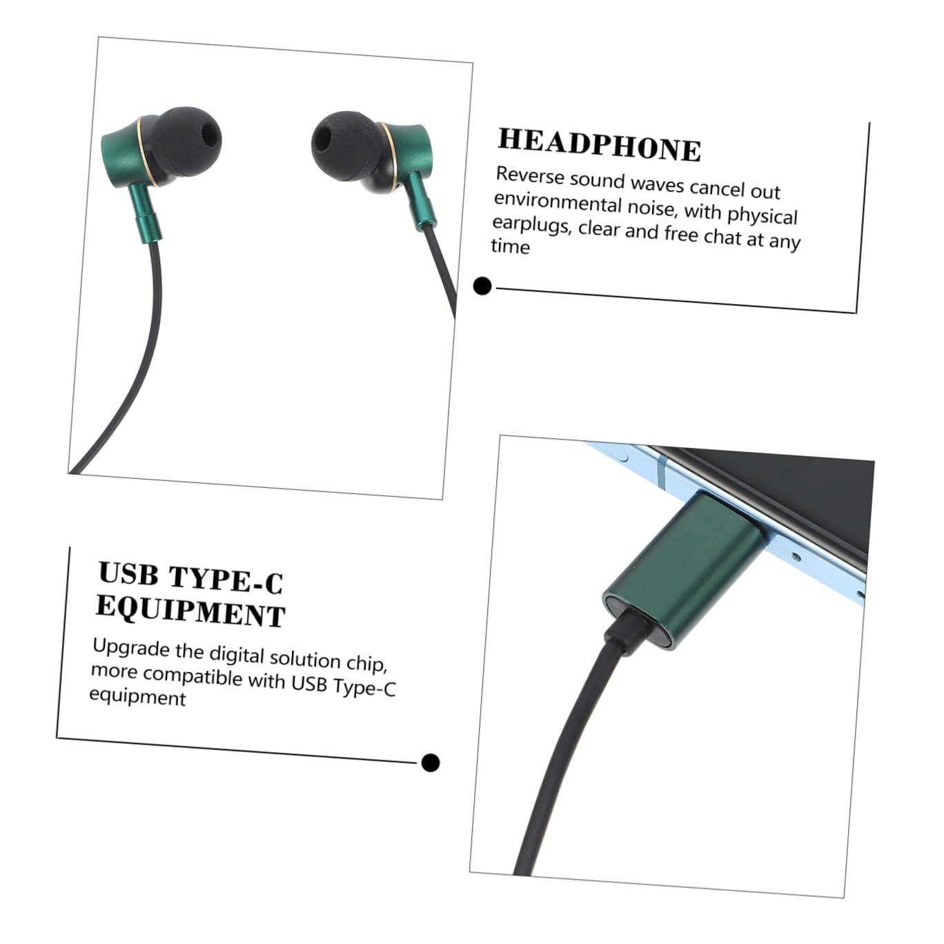 OSALADI 3pezzi Cuffie In-ear Usb c Microfono Controllo Cancellazione Compatibili Smartphone Comfort e Stabilità