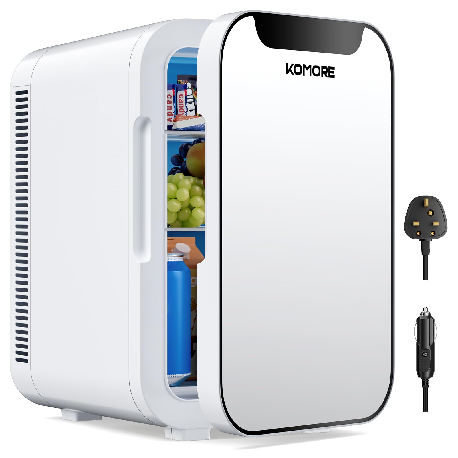 KOMORE Mini Fridge 18 Litre, 20 Cans Mini Fridge for Bedrooms with Handle, Portable Small Refrigerator, Cooler & Warmer for Drinks, Car, Travel, Cosmetics/Makeup/Skincare, AC+DC Power (Black) — view 7