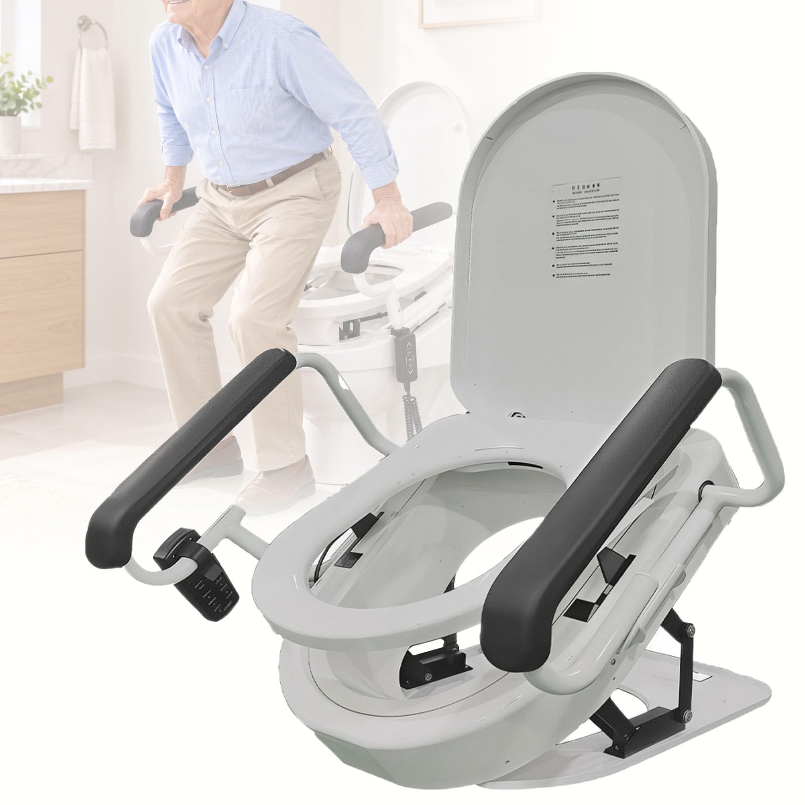 Sollevatore Elettrico per Sedile WC con braccioli ribaltabili.
