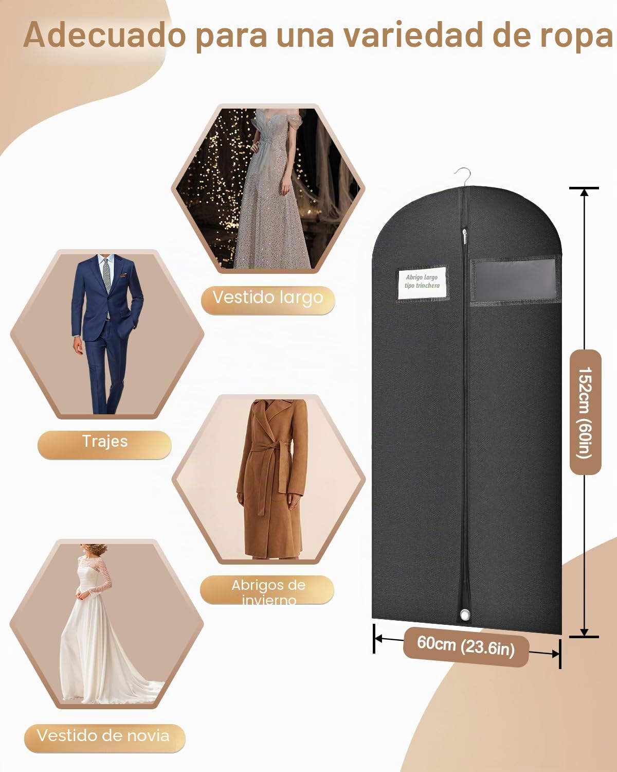 4PCS 152 x 60 cm Fundas Ropa Plegable, Portatrajes Largos a prueba de Polvo y Humedad, Transpirable Bolsas de Ropa Fundas con Cremallera para Vestidos Largos,Trajes, Abrigos