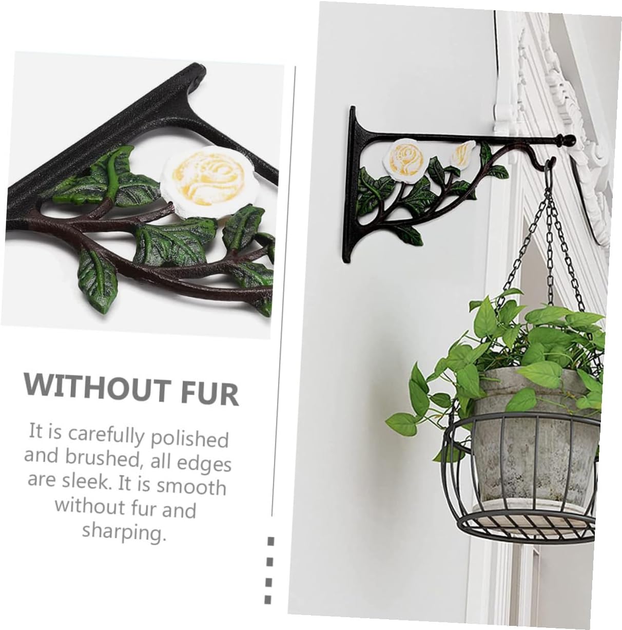 Cast Iron White Rose Flower Pot Hook Wall Hanger Bracket for Balcony Hanging Plant Basket Bird Feeder Outdoor Garden Décor