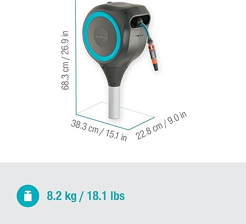 Miniatura 4 de Carrete de manguera retráctil automático de 50 pies con estaca de metal de Gardena, estándar, 18604-20.
