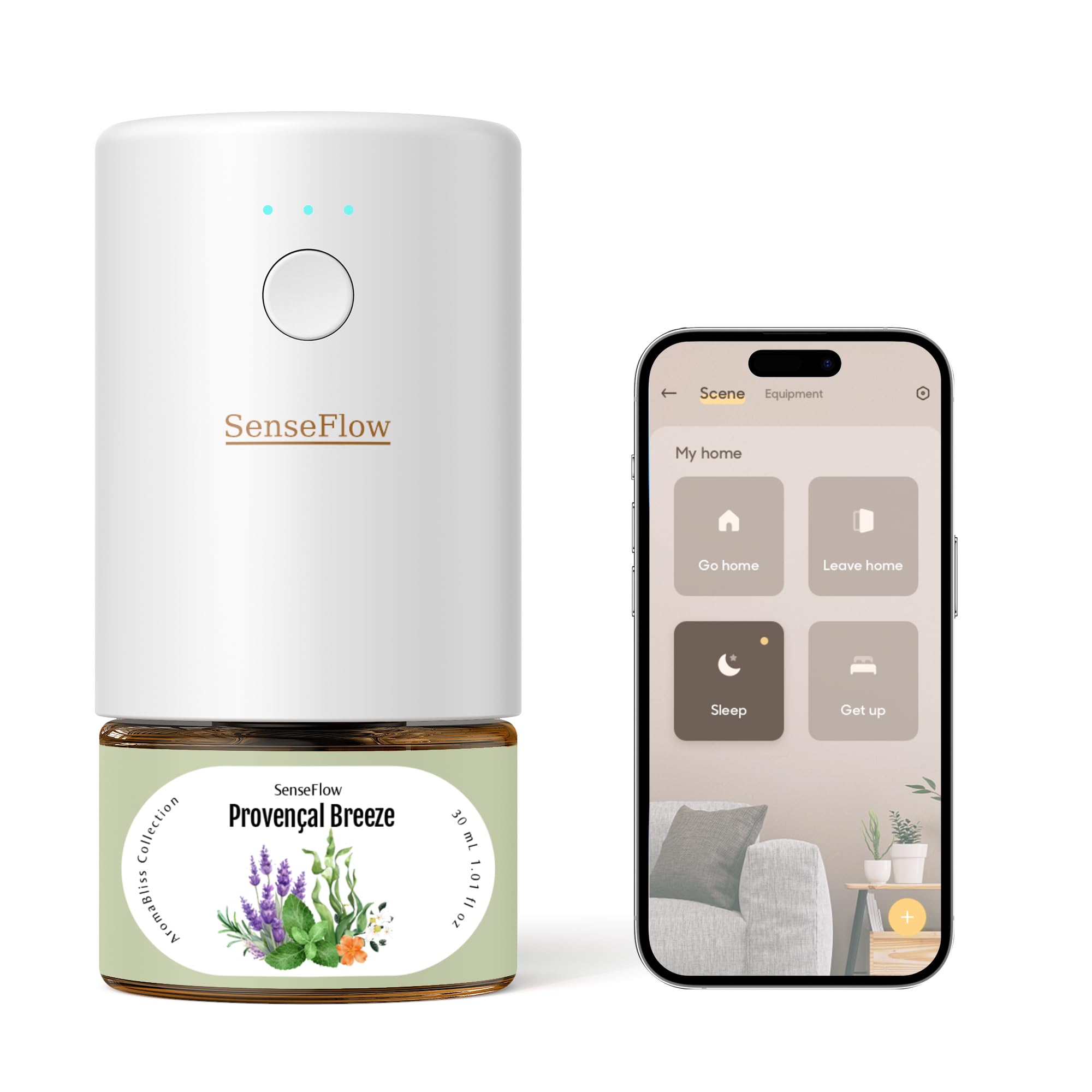 SenseFlow Aroma Diffuser for Essential Oils SF101 Pro, Waterless Ultrasonic Fragrance Plug Room Fragrance, 100% Vegetable Air Freshener, 120 Days Aroma for Home, Hotel - Up to 100 m² - Golden Heat