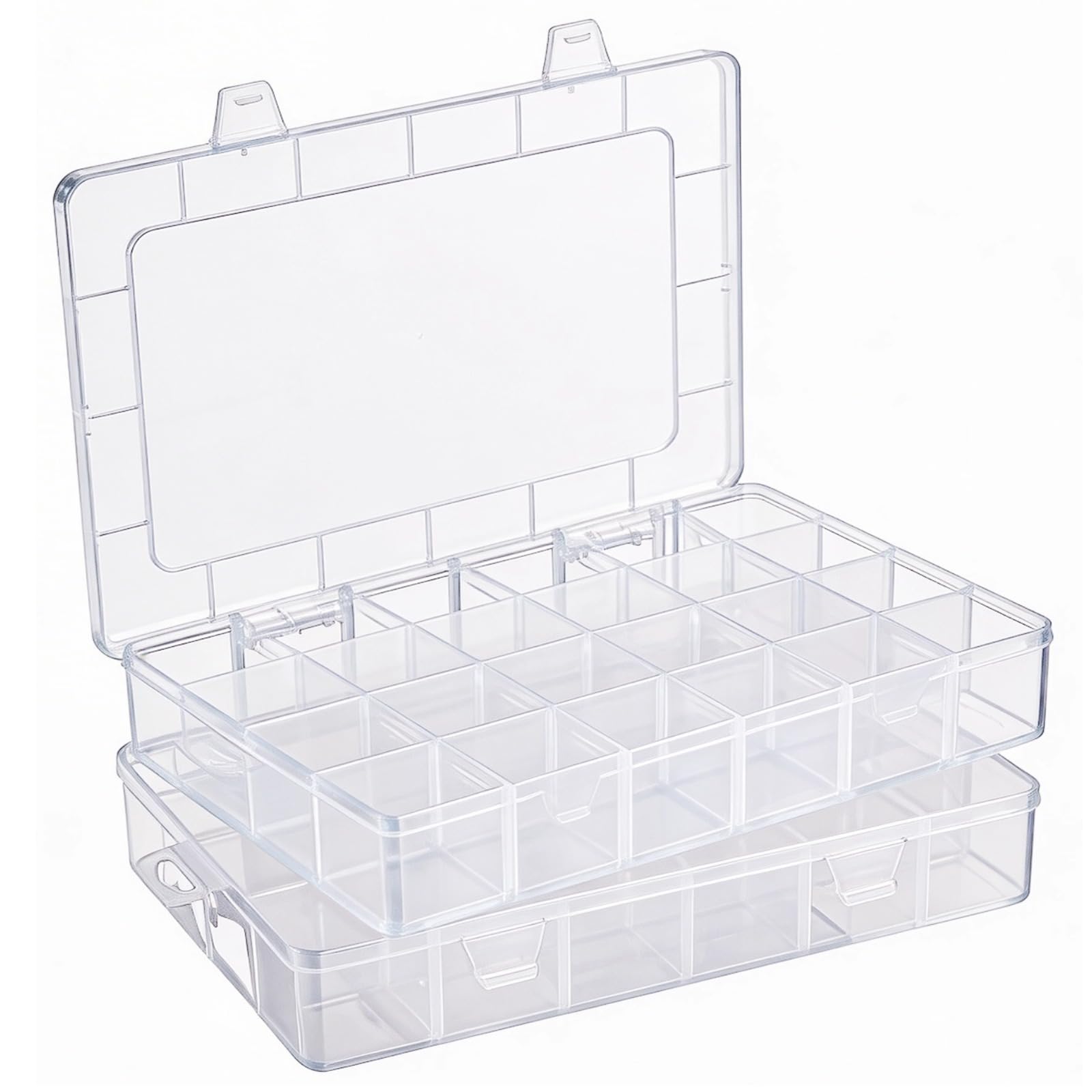 2 scatole organizer in plastica, 24 scomparti trasparenti con divisori regolabili, custodie in plastica trasparente per gioielli, perline, materiali di ricerca, forniture artigianali