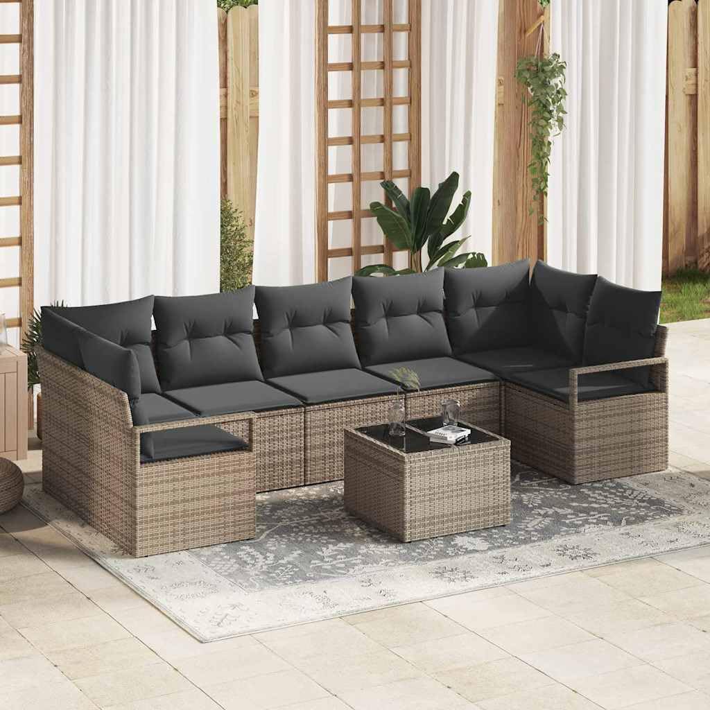 Set di 8 divani da giardino modulari in polyrattan grigio, per