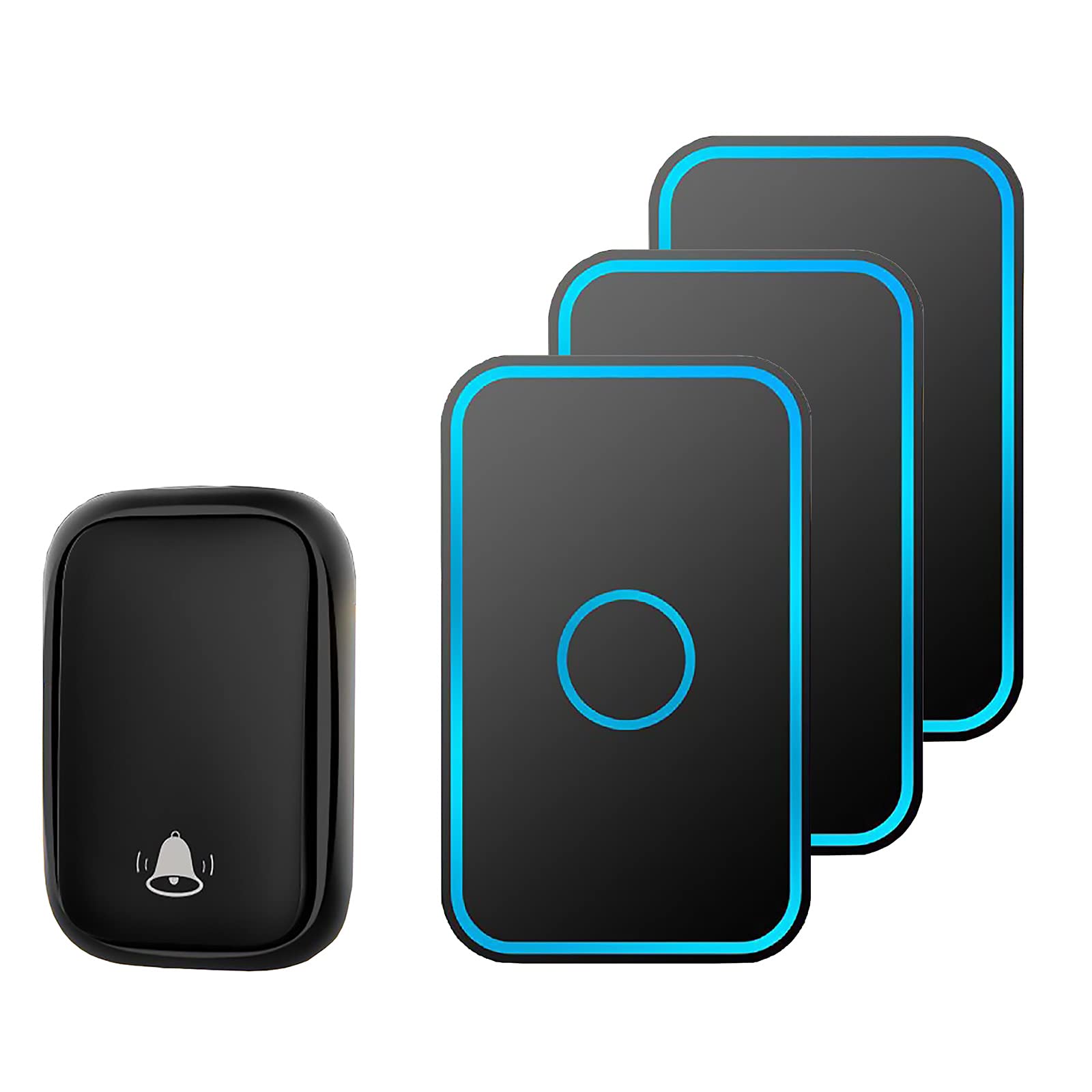 Timbre inalámbrico con botón autoalimentado, timbre de puerta impermeable IP44, kit de timbre inalámbrico enchufable, timbres de puerta que funcionan a un alcance de 490 pies con 60 timbres(Negro