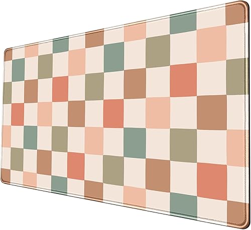 Tapete de escritorio bohemio a cuadros, color beige retro, XL, 31.5 x 15.7 pulgadas, alfombrilla de mouse de escritorio con estética extendida, para
