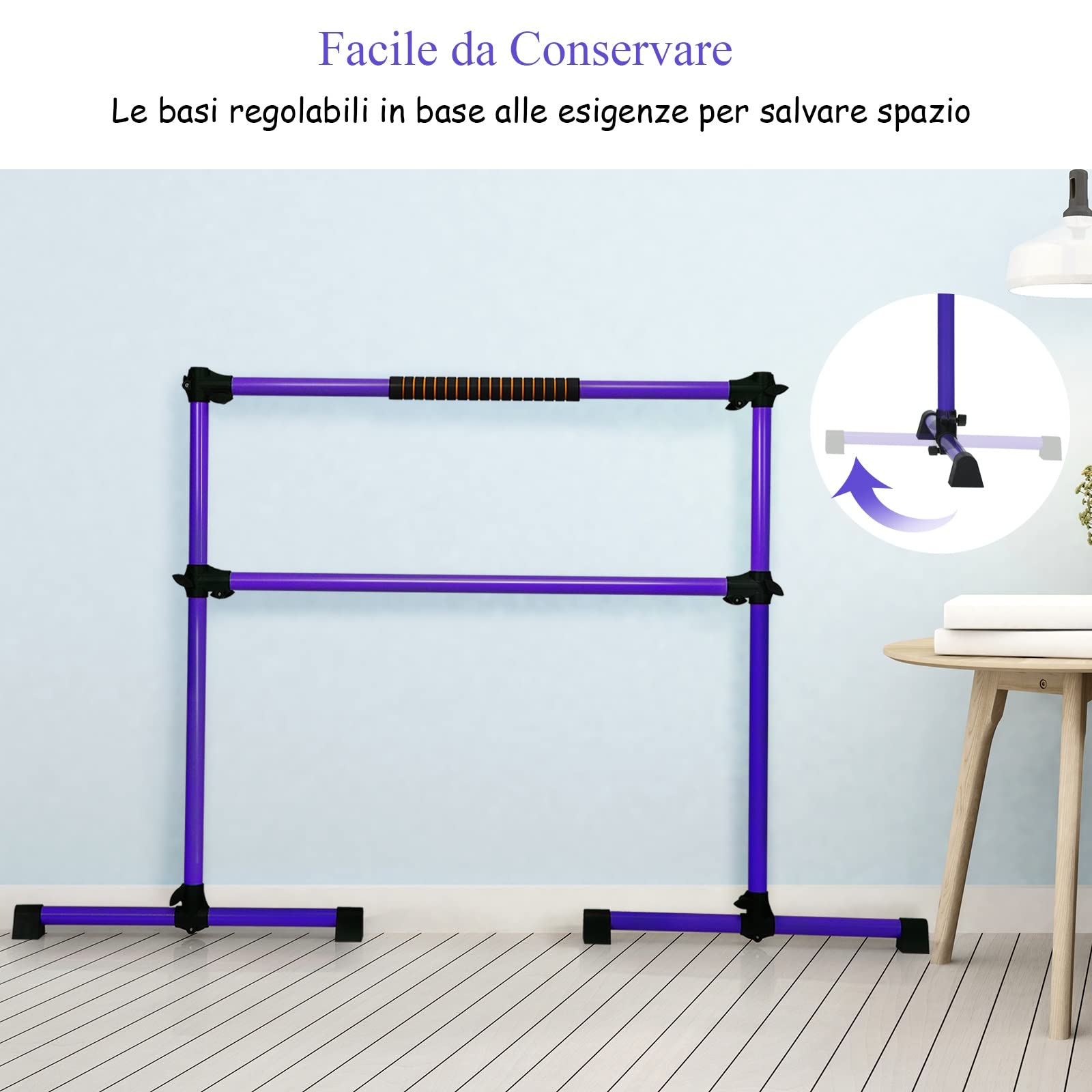 GYMAX Barra Ginnastica Artistica in Metallo per Bambini, Sbarra da Danza Classica Regolabile in Altezza, con Cuscinetti Antiscivolo e Manopole, con Portata di 50 kg, 124,5 x 71 x 120 cm