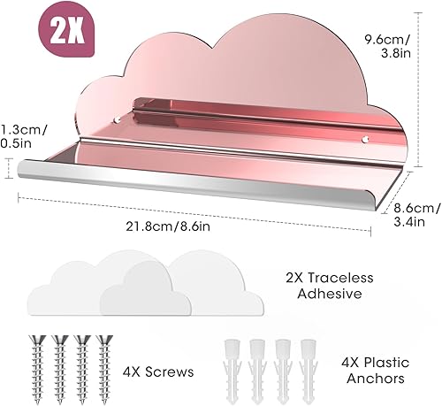Miniatura 10 de NiHome Estantes flotantes de acrílico iridiscente, paquete de 4 estantes de nube, pequeño estante flotante para pared, montaje en pared y