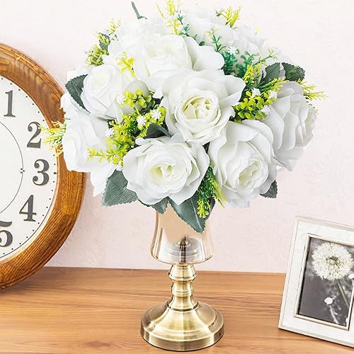 Miniatura 7 de 10 arreglos de bolas de flores artificiales, 9.5 pulgadas, 15 cabezas, ramo de rosas de boda con base, adecuado para fiestas, día de San Valentín,