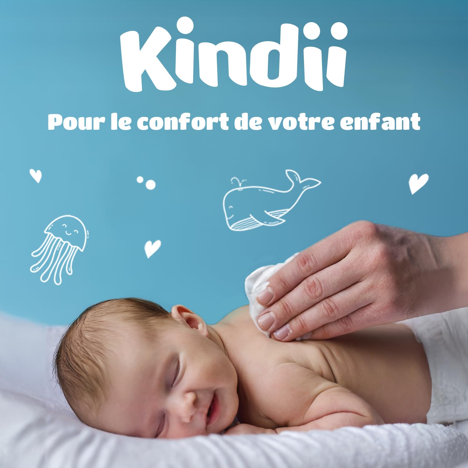 Kindii Pure&Dry Lot de Lingettes Bébé - (50 Pièces) Lingettes Sèches - Ultra douces pur coton, pour peaux sensibles, sans parfum et alcool, lingettes démaquillantes jetables - 50 Pièces