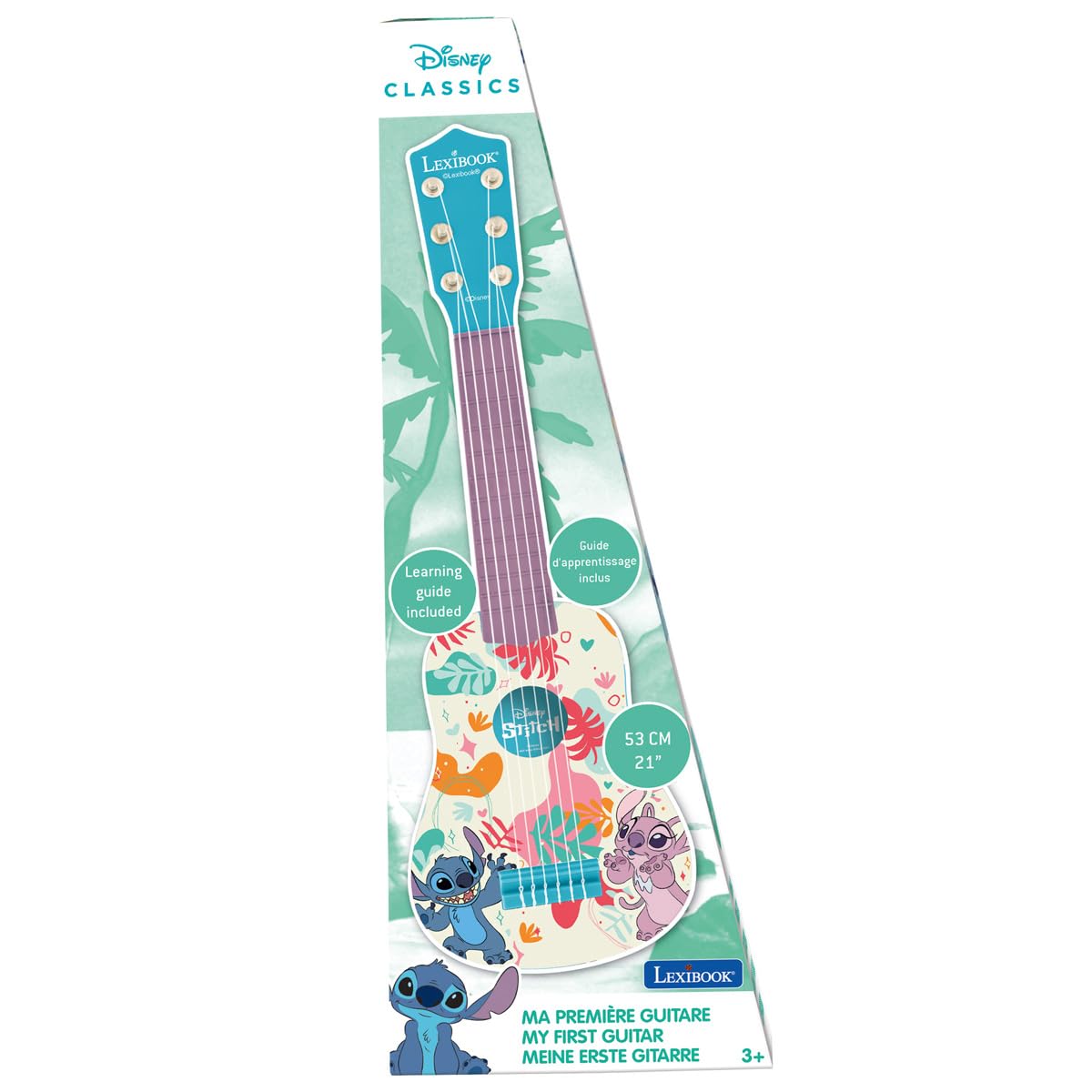 Lexibook, Disney Stitch, Moja Gitara dla Dzieci, 6 Nylonowych Strun, 53 cm, Dołączony Przewodnik, Niebieska, K200D