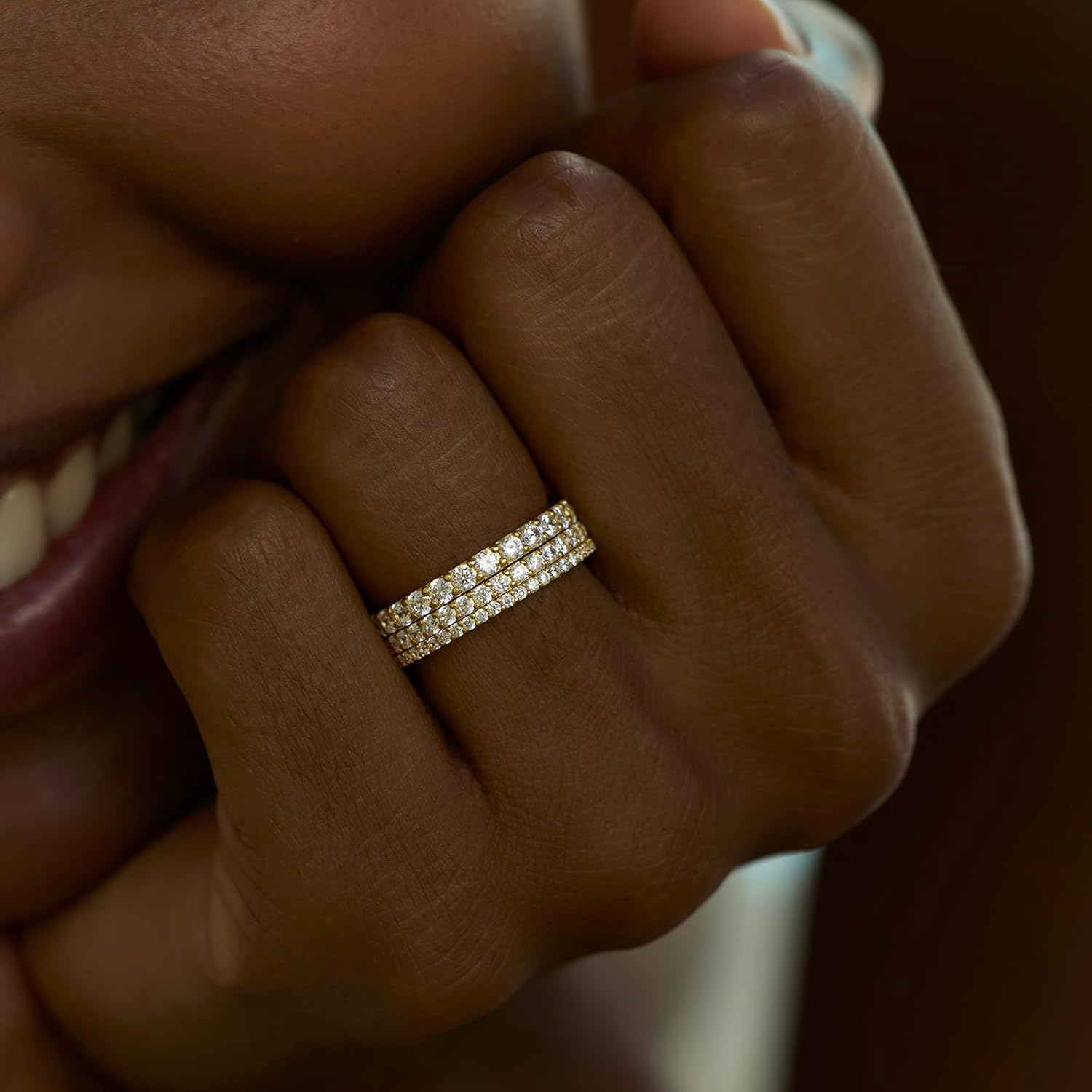 STORYJEWELLERY 1.4mm 1.8mm 2.25mm Stackable Rings for Women, Gold Plated Wedding Bands for Women, Eternity Band Rings, Cubic Zirconia Ring, Gifts for Her - Image 4