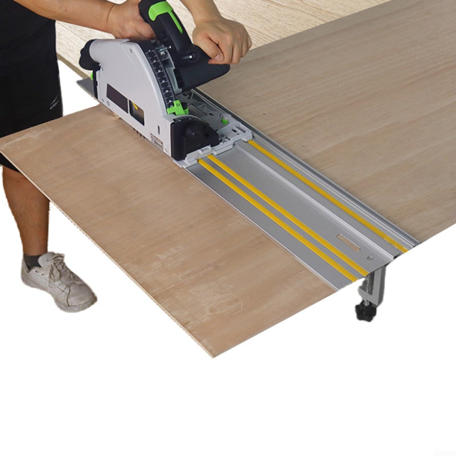 Sistema di guida professionale in alluminio per sega a binario, 300 mm/400 mm, guida estrusa con kit di connettori e morsetti, compatibile con adattatore per router 194579-2 e adattatore per sega