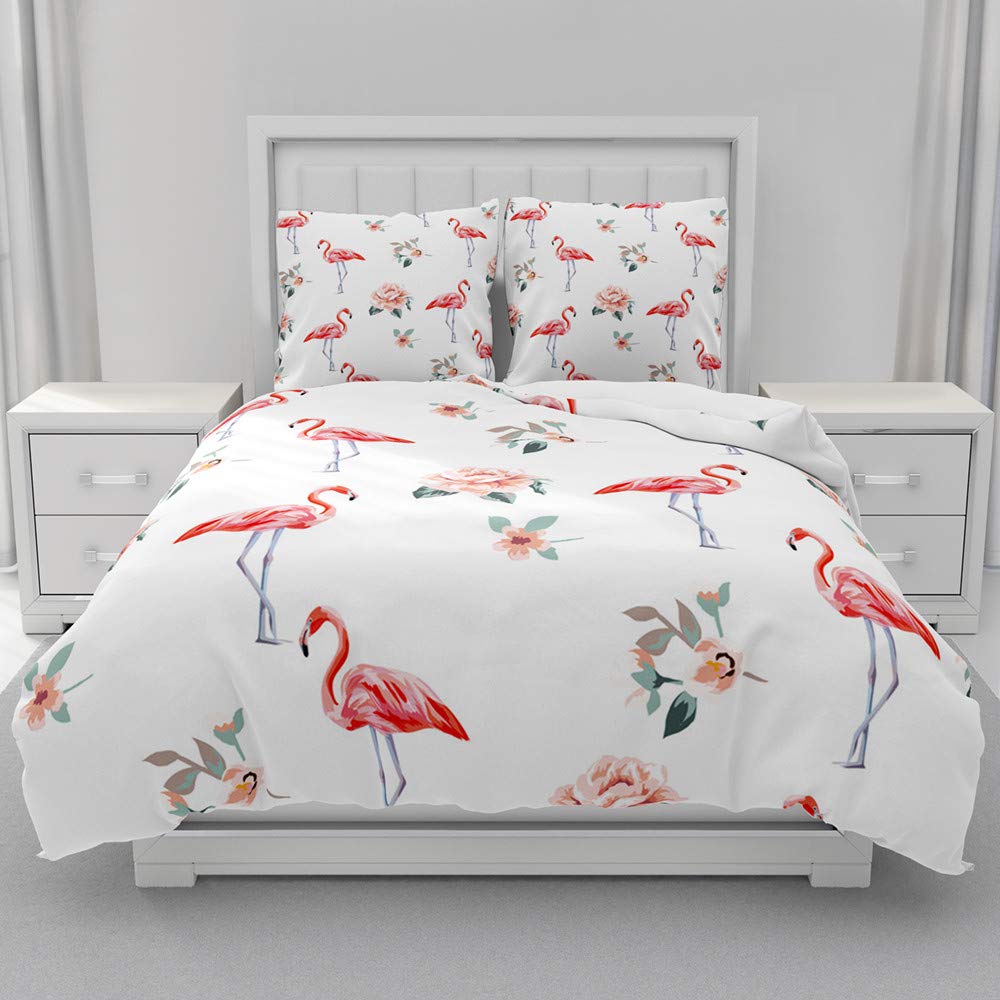 Morbuy 3D Flamingo Duvet Cover Set with Pillowcases 80x80cm, Microfiber Bedding Sets for Children Adults Single Double King Bed (Flower flamingo,220x230cm)