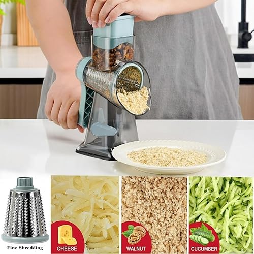 Miniatura 6 de Rallador rotativo de queso, multiusos, de acero inoxidable, rallador de queso con mango sin esfuerzo para zanahorias, papas, verduras y frutas (azul)