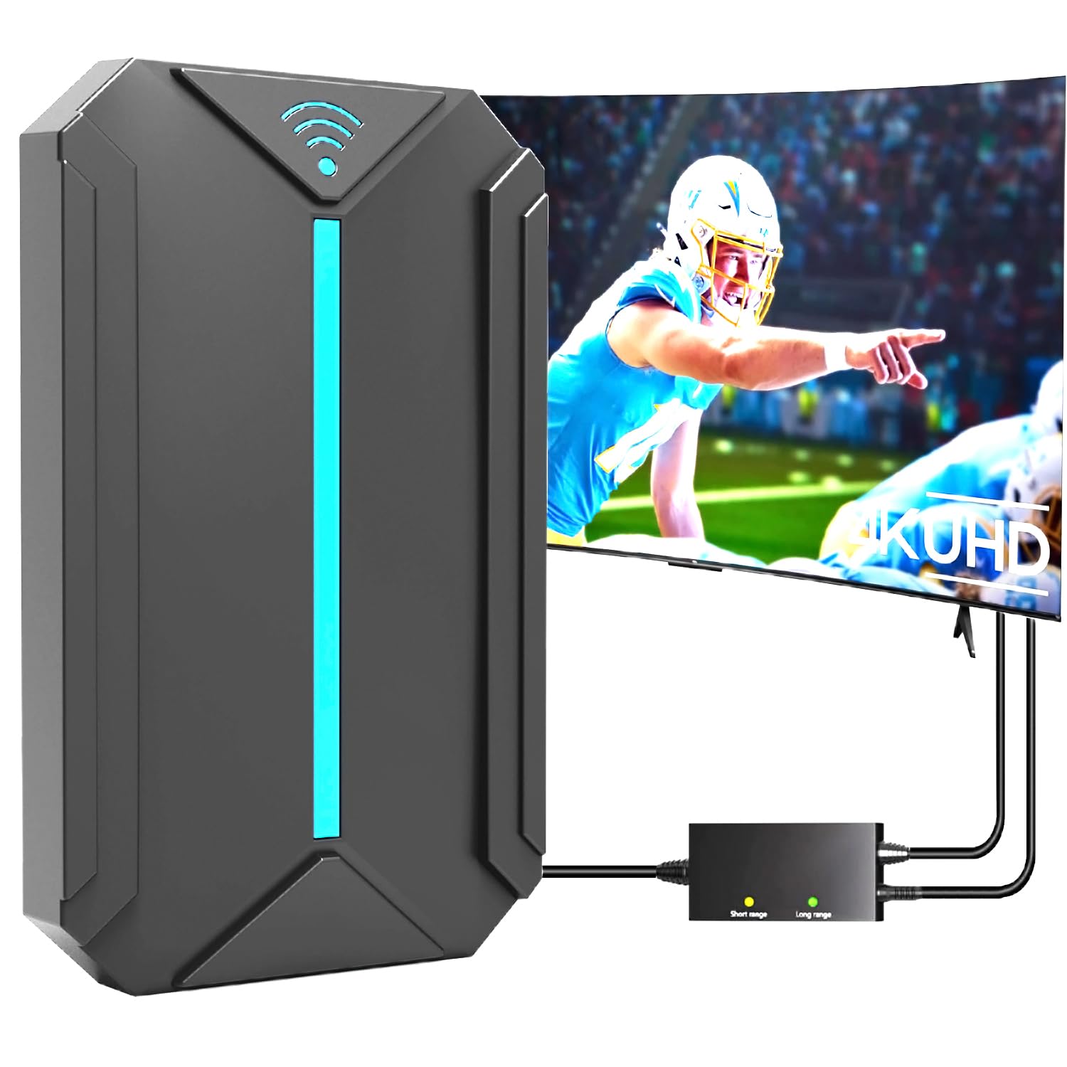 Antenna TV interna per canali locali, antenna Smart TV, antenna a lungo raggio per HDTV senza cavo, amplificatore di segnale amplificato a lungo raggio di ricezione con oltre 1200 miglia, supporta 4K