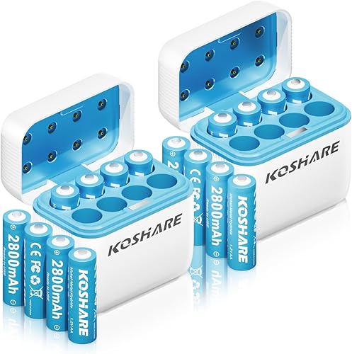 Baterías AA recargables con cargadores, 16 unidades, baterías recargables Ni-MH de 1.2 V con 16 x 2800 mAh AA, 800 ciclos, precarga con cargador