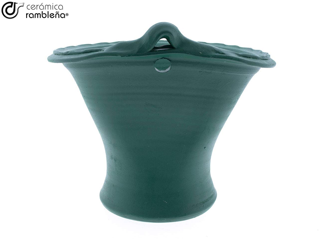 Ceramiczna RAMBLEÑA | ozdobna doniczka na ścianę w kolorze Cordoba zielona | duża donica | ozdobna donica do użytku na zewnątrz | doniczka wisząca | 100% ręczna robota, 25 x 22 x 23 cm